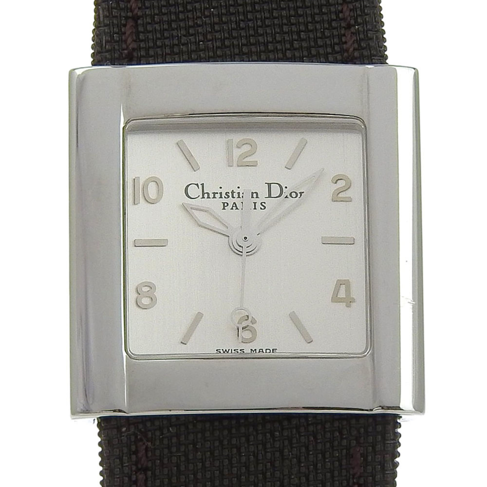 Christian Dior Riva Watch D80-100, Stainless Steel and Canvas, Quartz Movement, Analog Display, Silver Dial, Women's