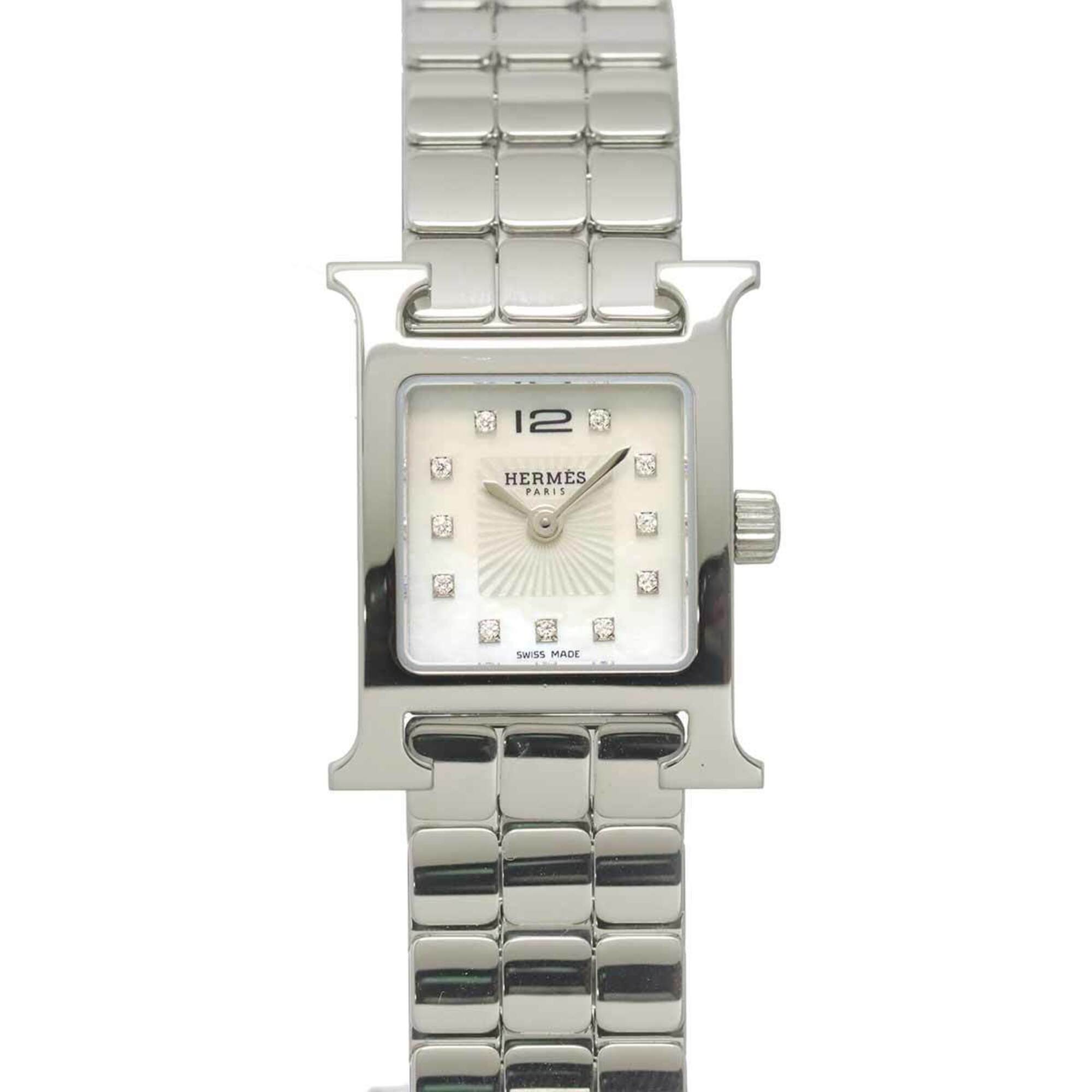 Hermes H-Watch Mini HH1 110 11P Diamond Women's Watch White Shell Quartz H mini