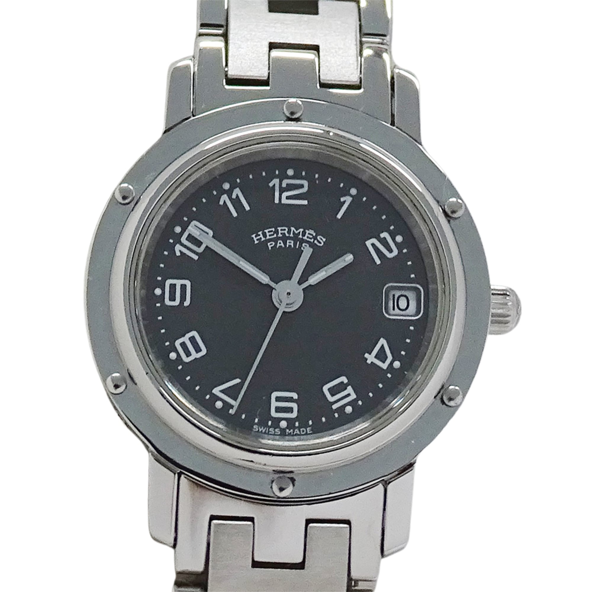 Hermes HERMES Women's Watch, Clipper Date, Quartz, Stainless Steel (SS), CL4.210, Silver & Black