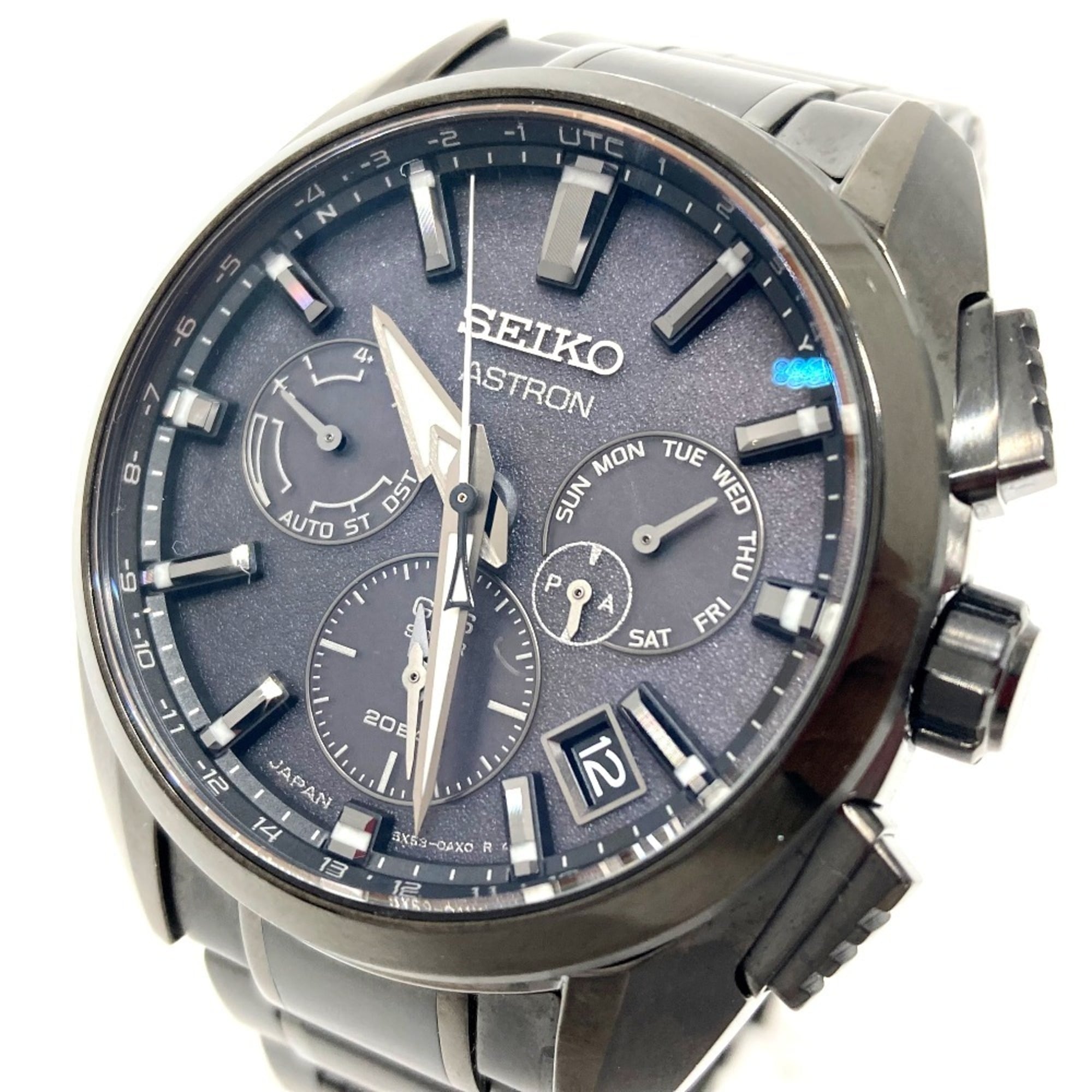 Seiko SBXC069/5X53-0AV0 Astron Global Line Day Date GPS Solar radiogestuurd polshorloge van titanium voor heren, zwart