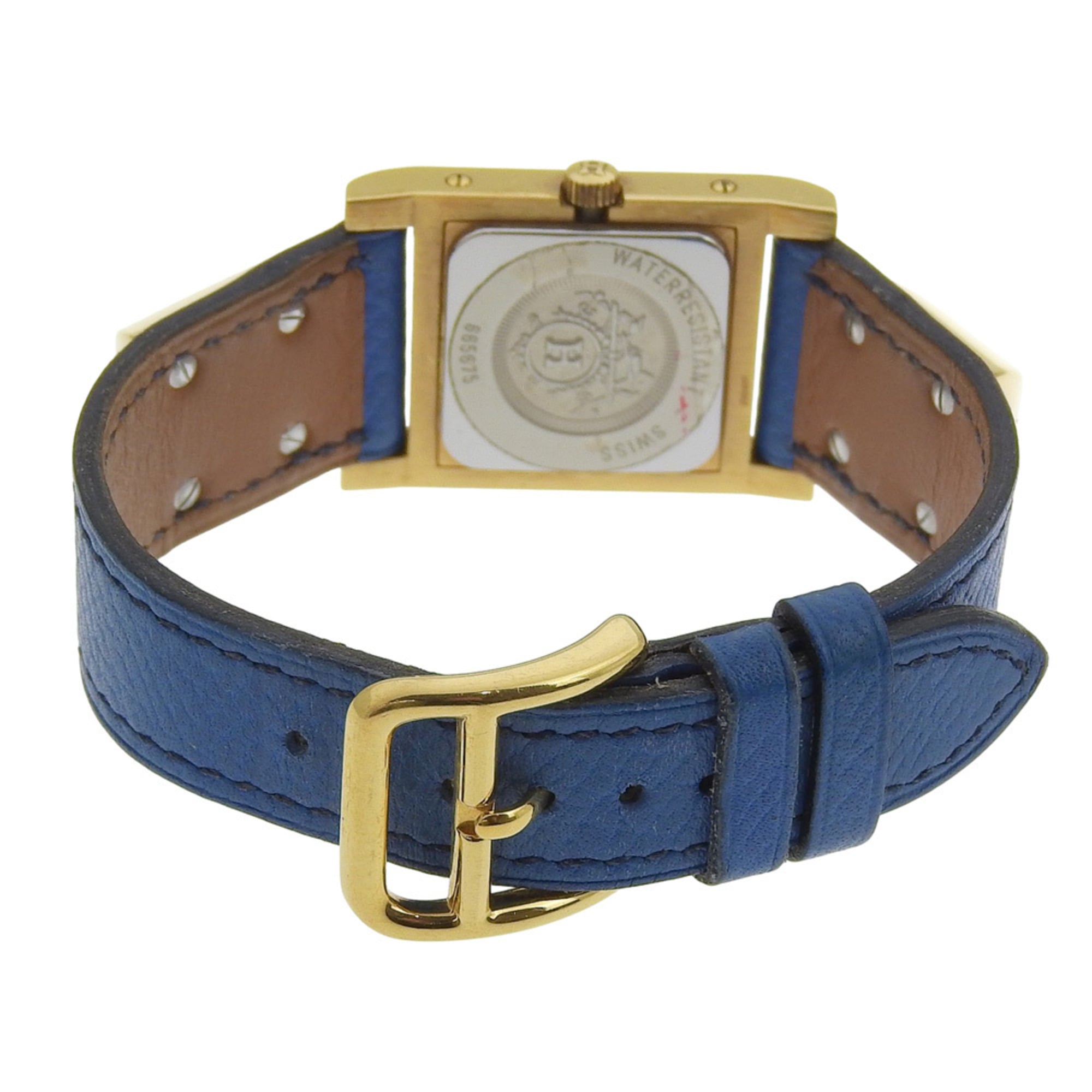 Montre Pour Hommes Hermès Medor, cuir plaqué or, mouvement Quartz, affichage analogique, cadran Blanc