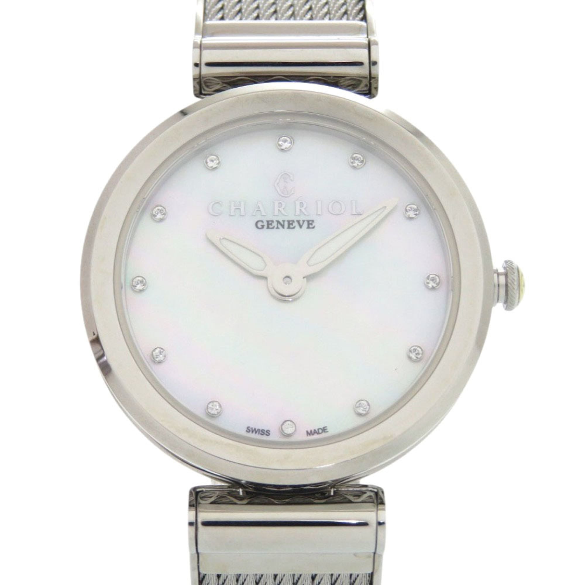 Unused Charriol FOREVER WATCH FE32.101.000 Stainless Steel White Shell Dial Quartz Wristwatch 1439 CHARRIOL