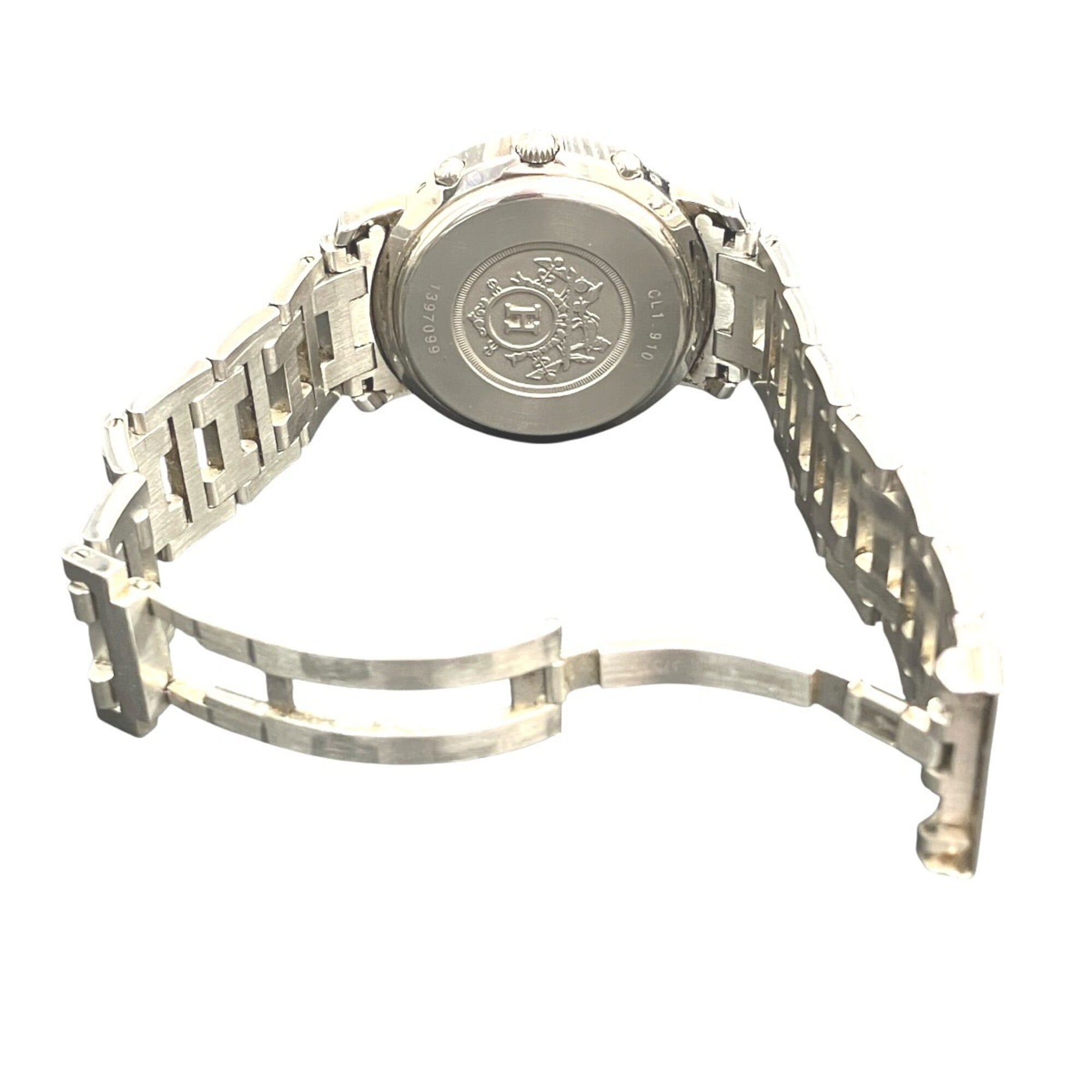 Hermes Clipper watch, total weight 102.4g, stainless steel, quartz movement, navy dial, CL1.910