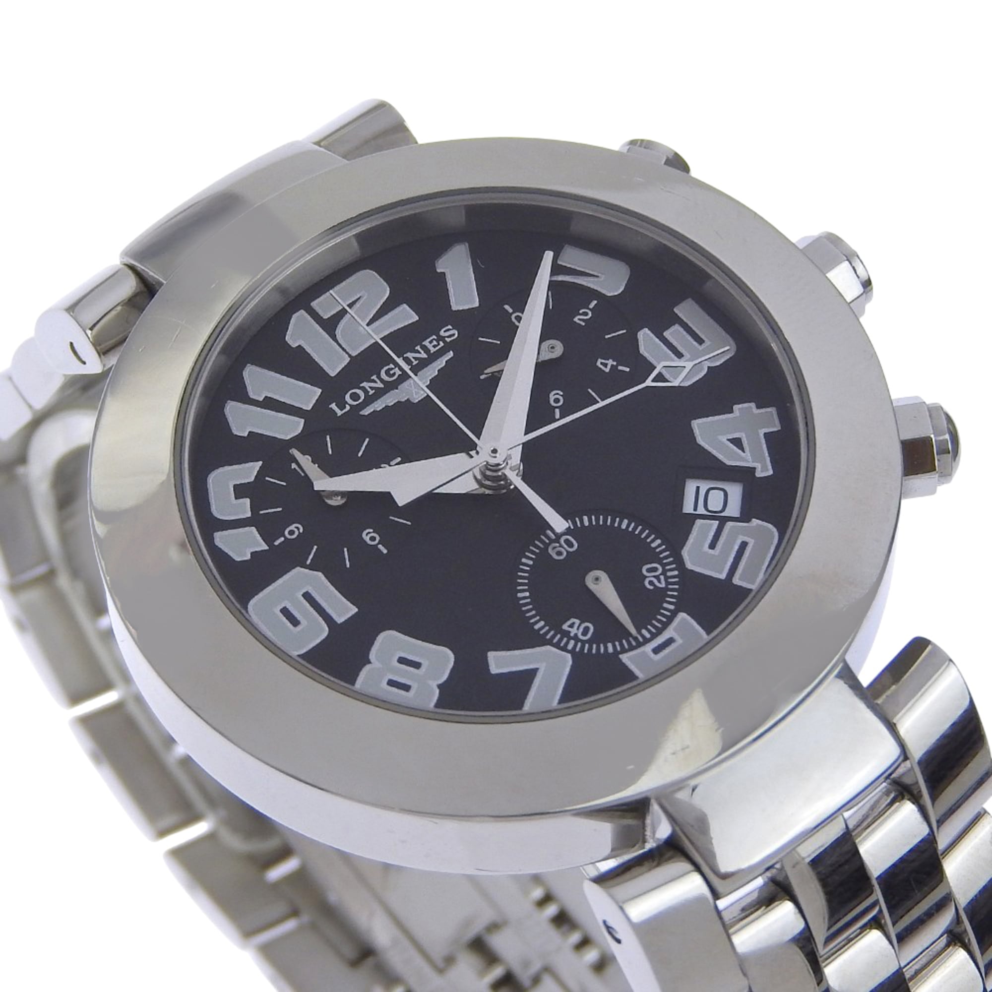 Montre Pour Hommes Longines DolceVita L5.677.4 Chronographe Quartz en acier inoxydable argenté avec cadran Noir