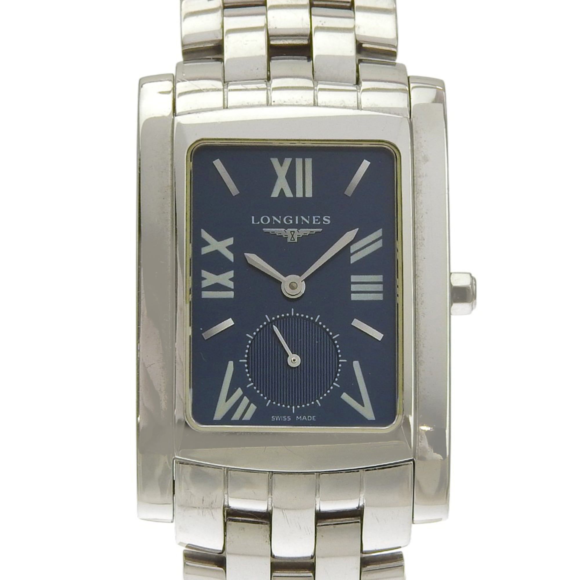 Longines DolceVita watch L5.655.4, stainless steel, silver, quartz, small seconds, navy dial, men's.
