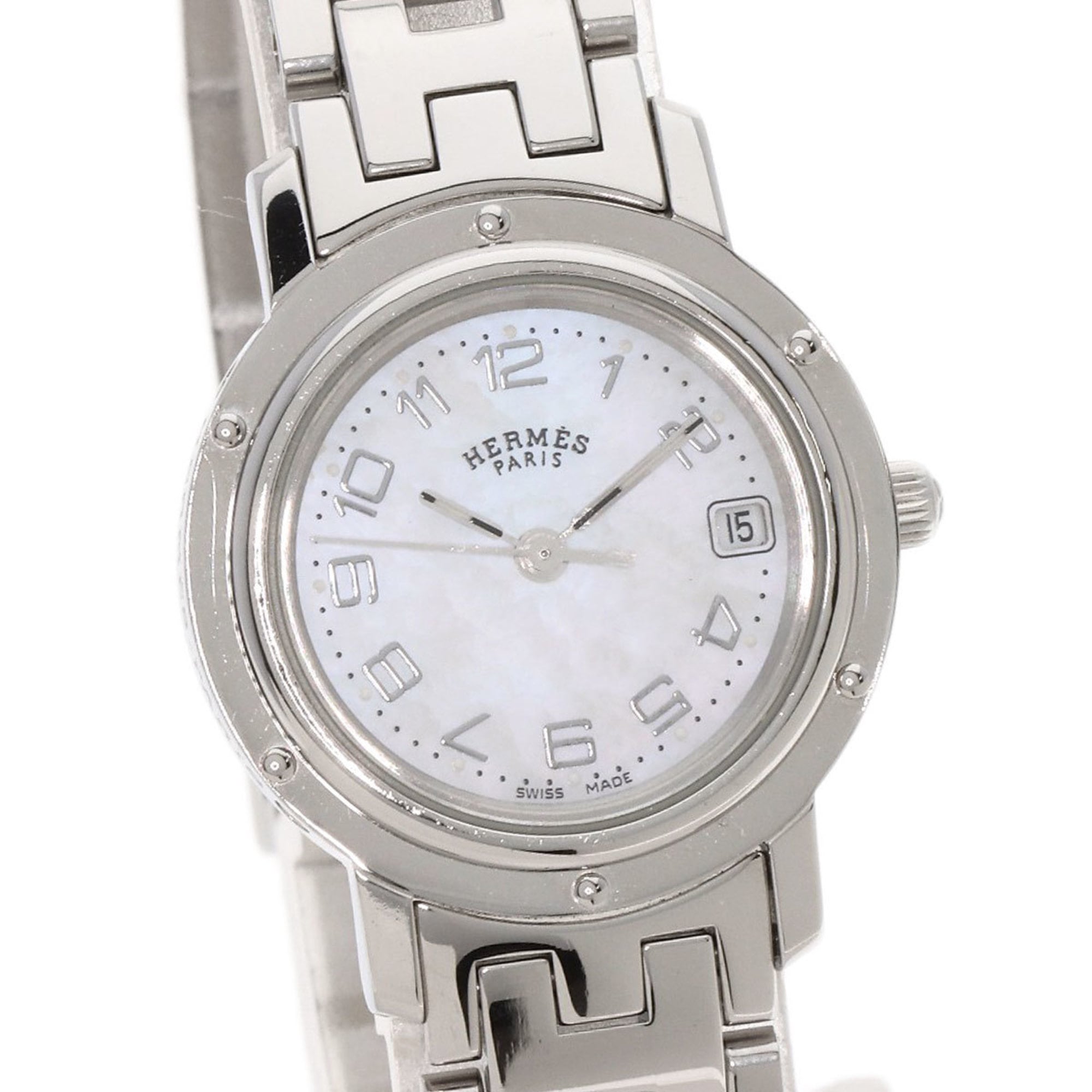 Hermes CL4.210 Clipper Nacle-horloge, roestvrij staal (SS), damesmodel, HERMES
