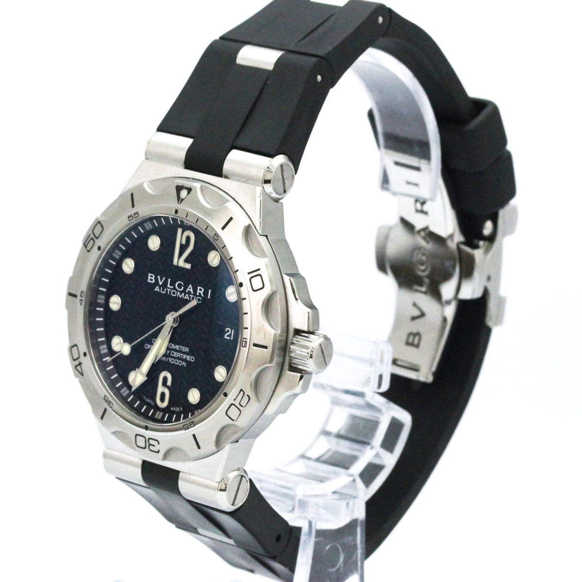 Bvlgari Diagono DP42SSD horloge met zwarte wijzerplaat, 42 mm