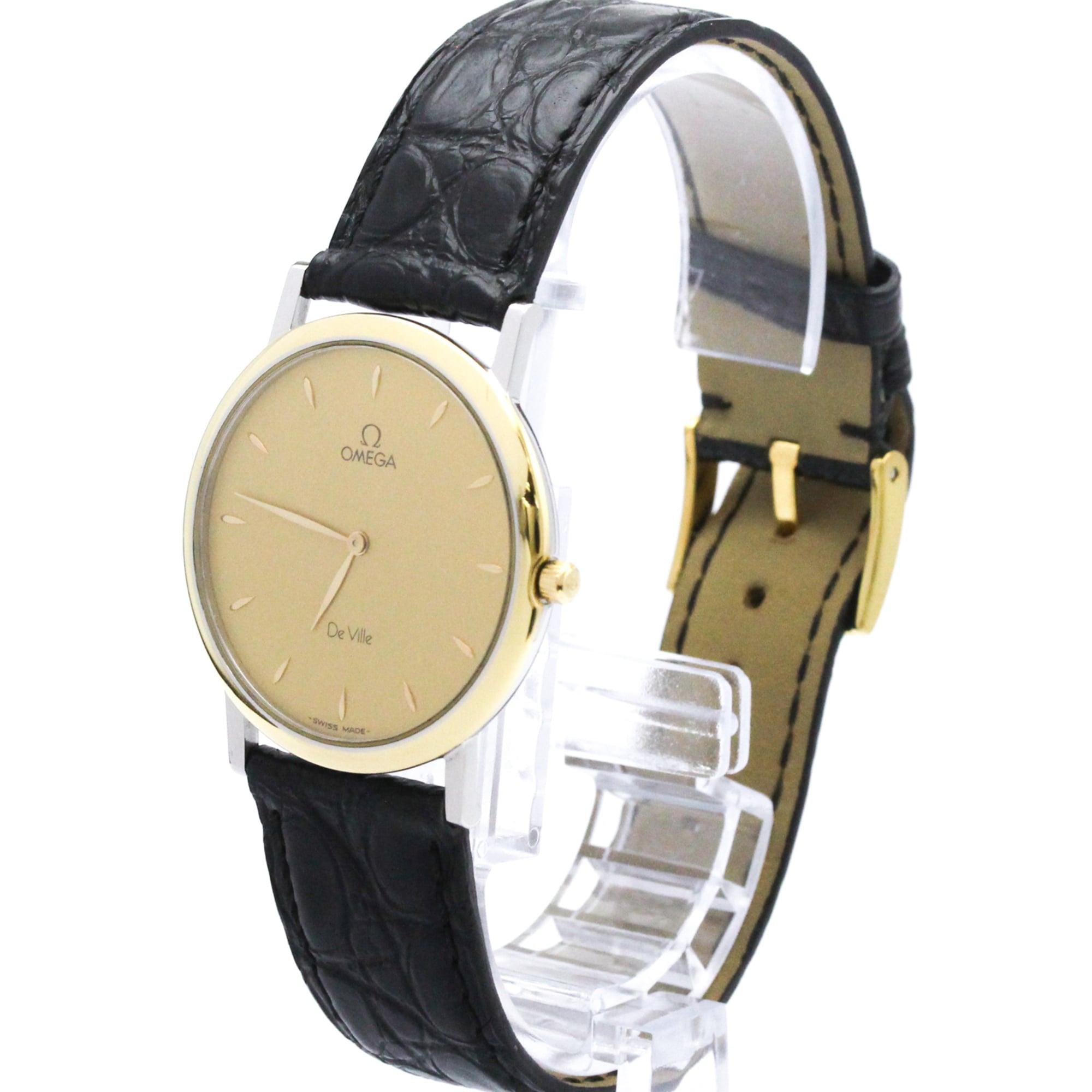 OMEGA De Ville Prestige Quartz Gold Plated Mens Watch 7400.11 Polished