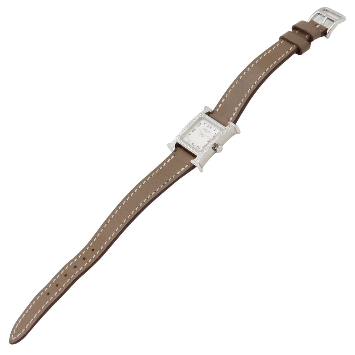 Hermes H- Mini Diamond Bezel HH1.131 White Dial 17mm Watch