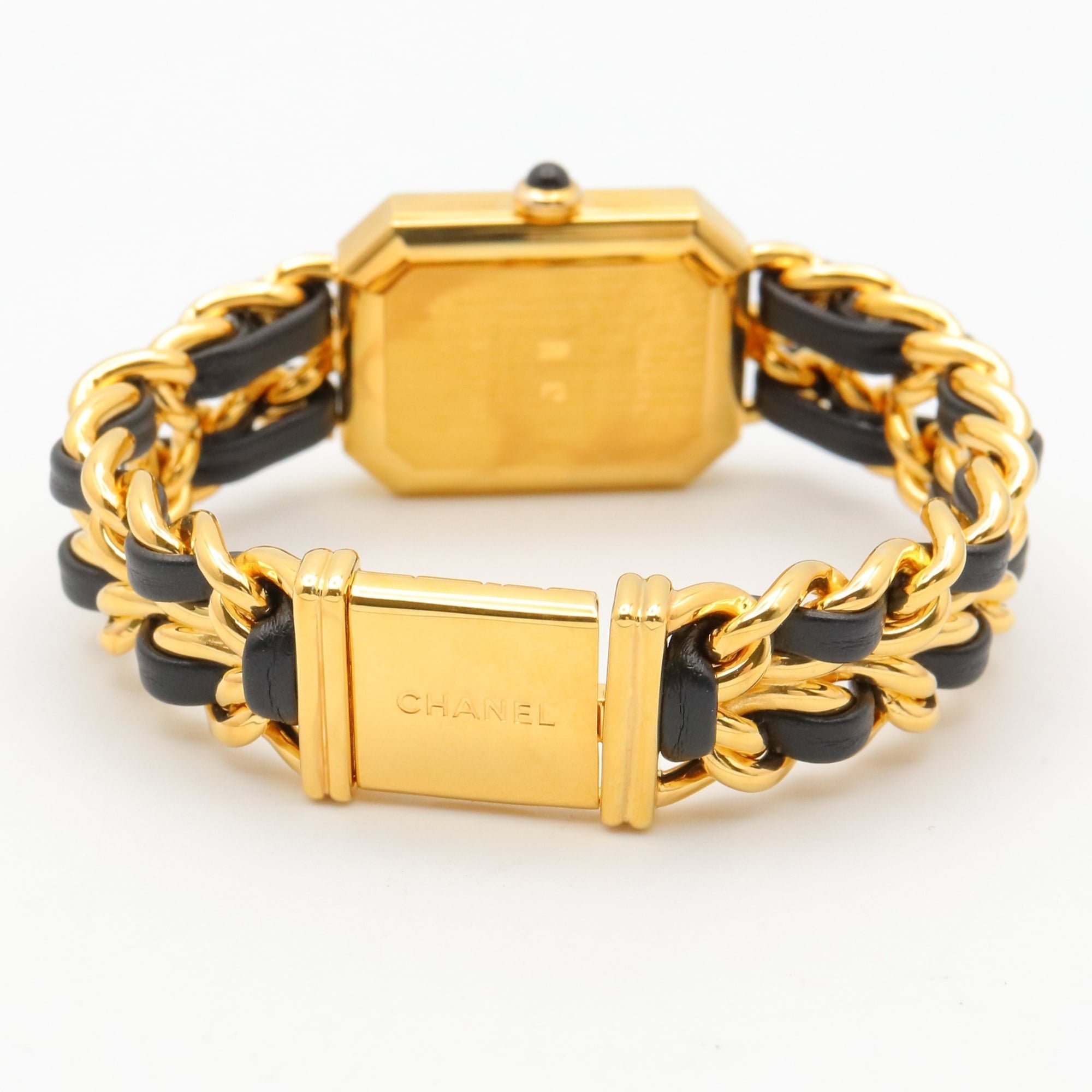 Montre Chanel CHANEL Première S, plaquée or (GP), bracelet en cuir, pour femme, Noir, H0001