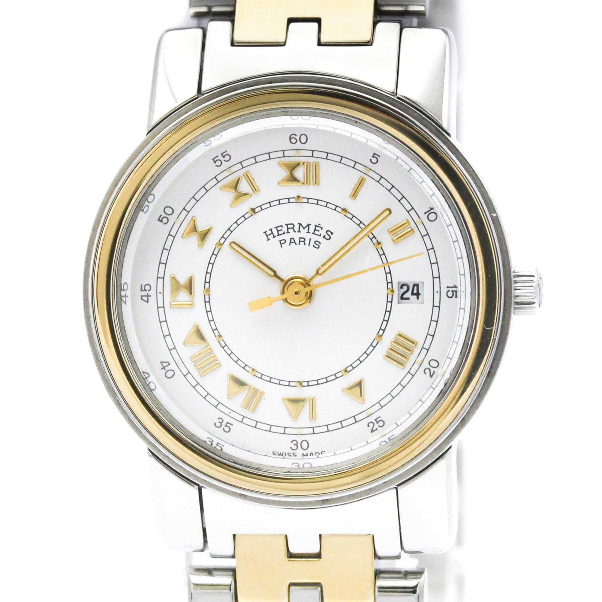 HERMES Carrick Gpld Plated Steel Quartz Ladies Watch CA1.220 Polished