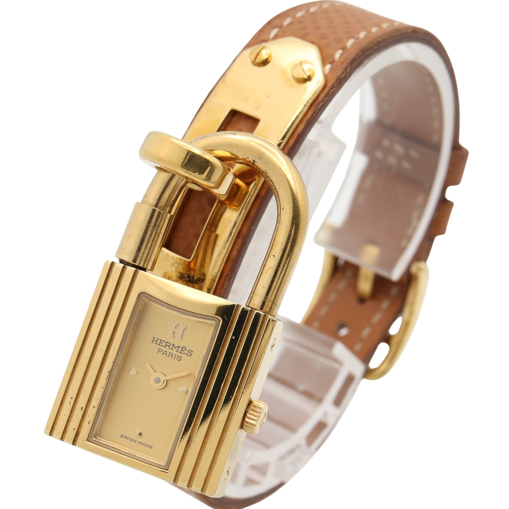 Hermes Kelly KE1.201 Champagner, goldenes Zifferblatt, 20 mm Uhr
