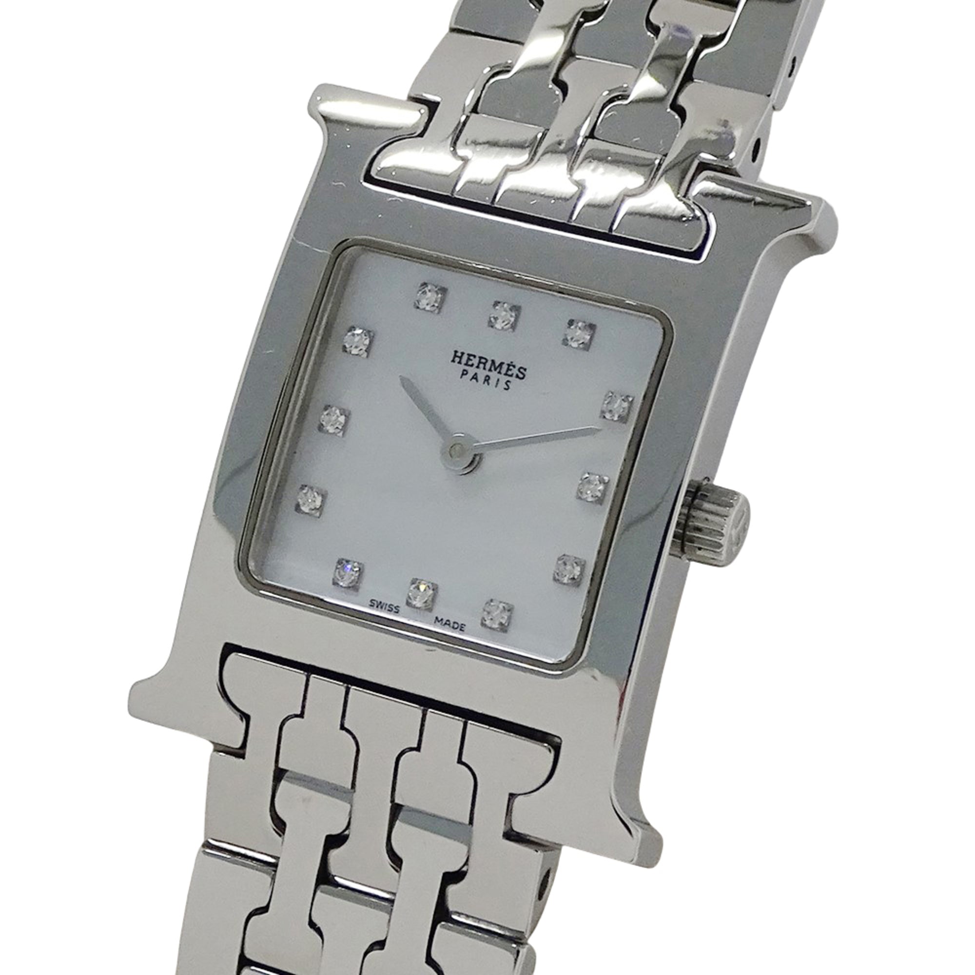 Hermes HERMES Women's Watch Brand H-Watch 12P Diamond Shell Quartz QZ HH1.210 Stainless Steel SS Silver