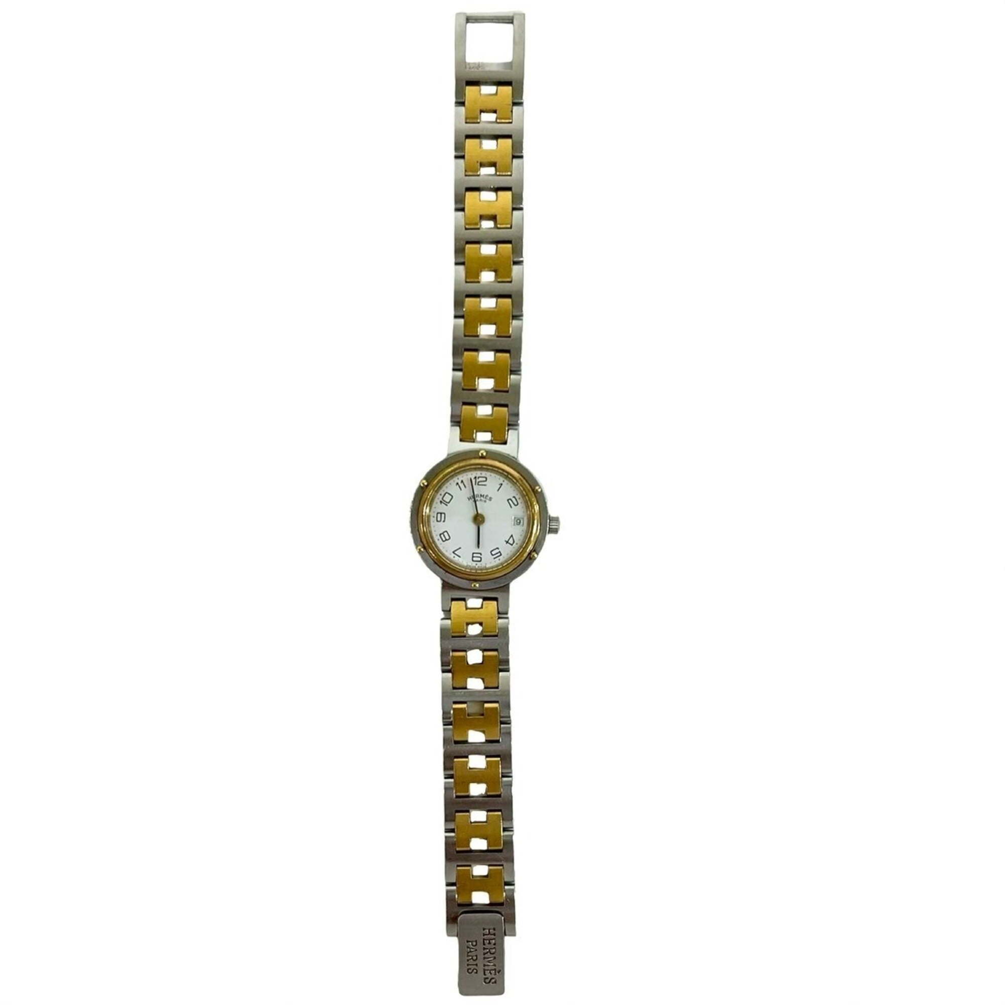 HERMES アナログ時計 シルバー/ゴールド HERMES Vintage Clipper Logo Engraved Stainless Steel GP Wristwatch Sil