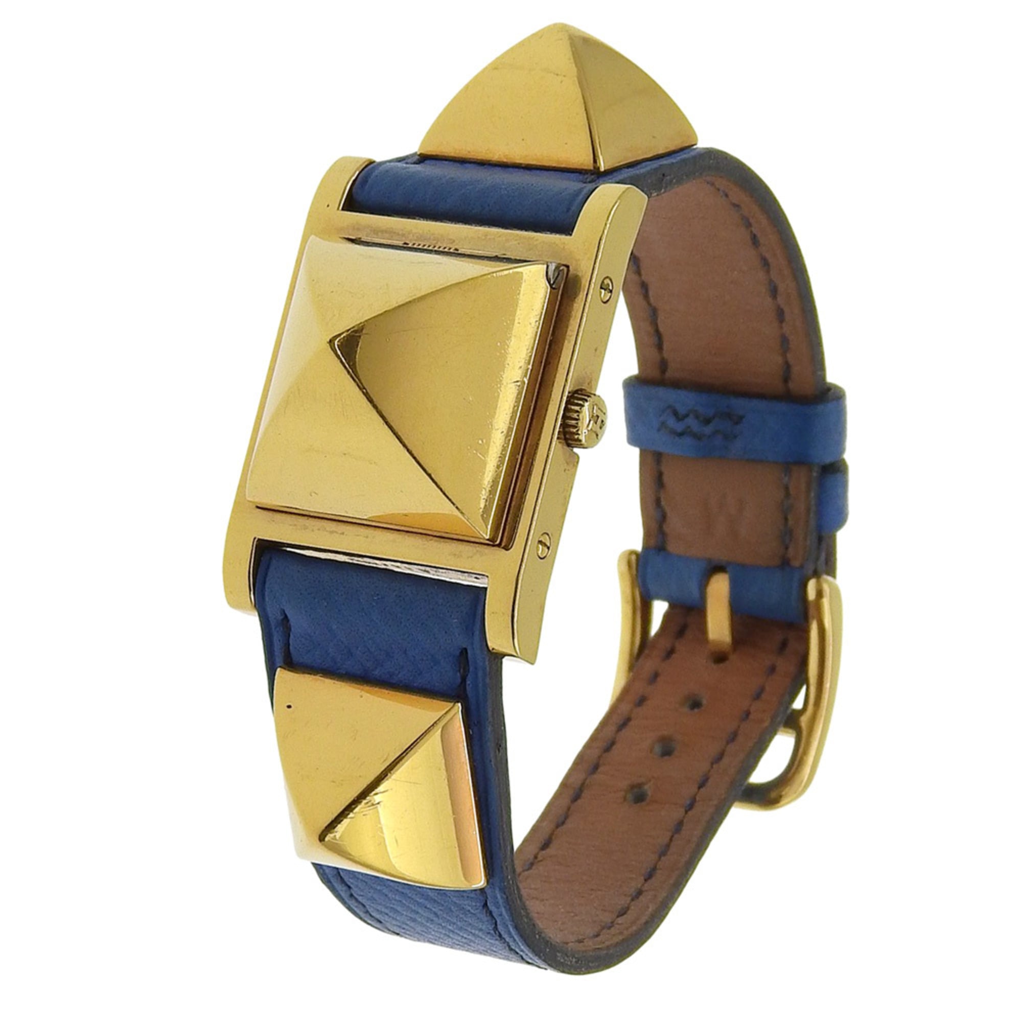 HermÃ¨s Medor Men's Watch, Gold-Plated Leather, Quartz Movement, Analog Display, White Dial