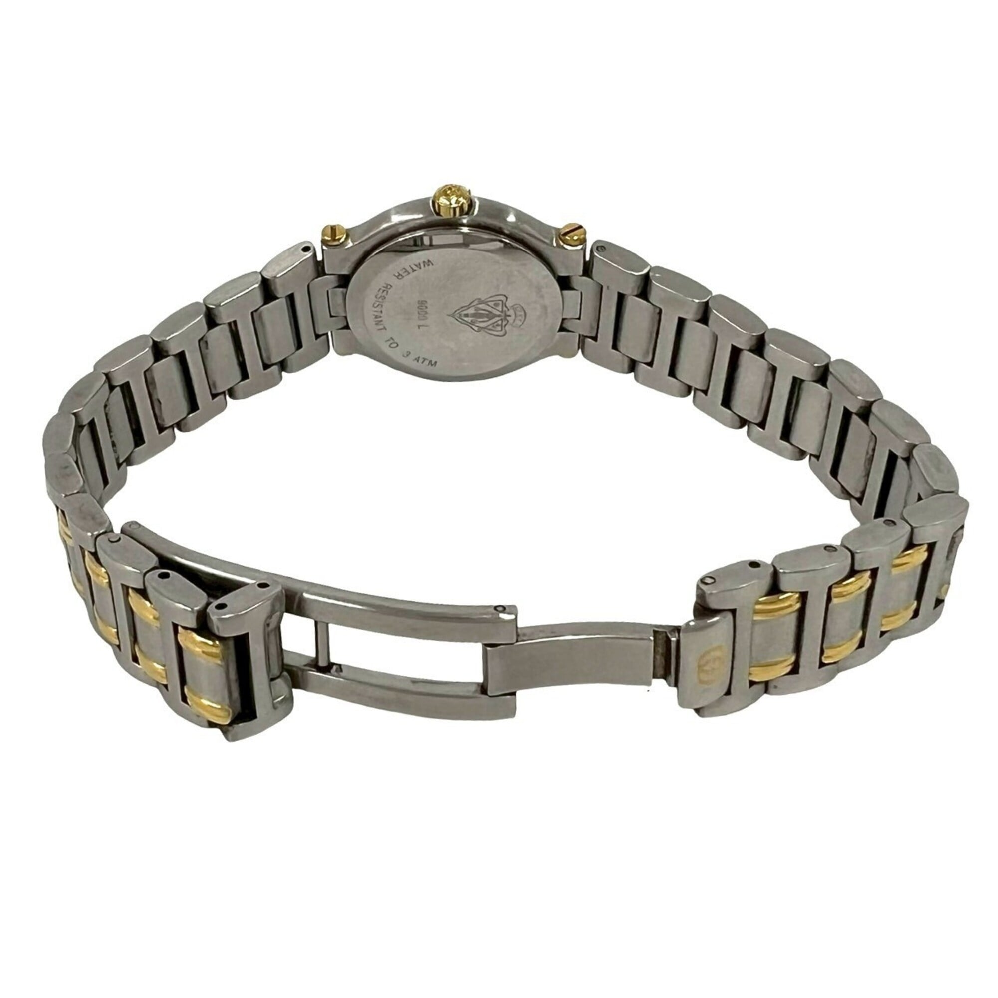 GUCCI 9000L Logo Engraved Stainless Steel Quartz Wrist Silver/Gold 37789