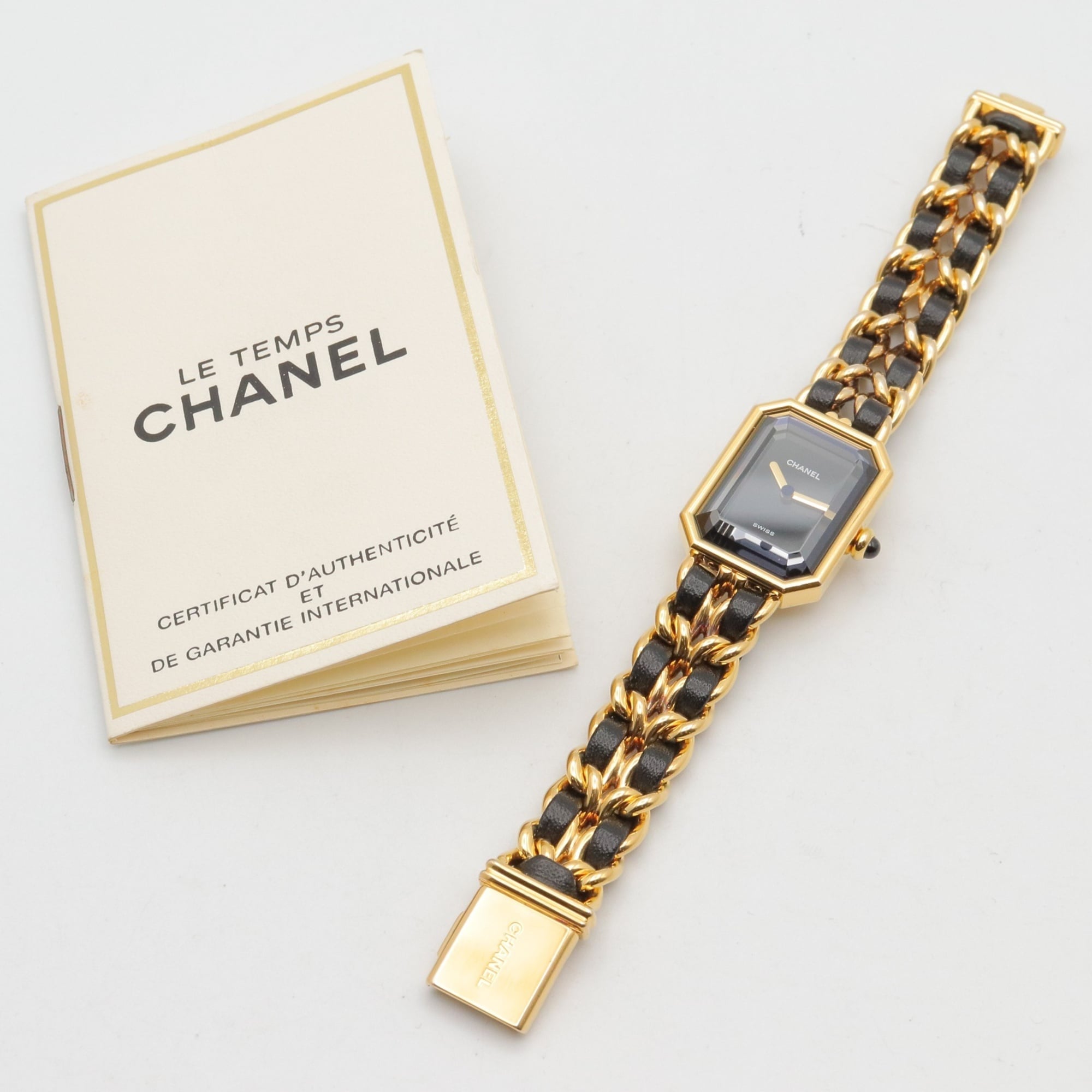 Chanel CHANEL PremiÃ¨re S Gold Plated (GP) Leather Strap Wo Black H0001
