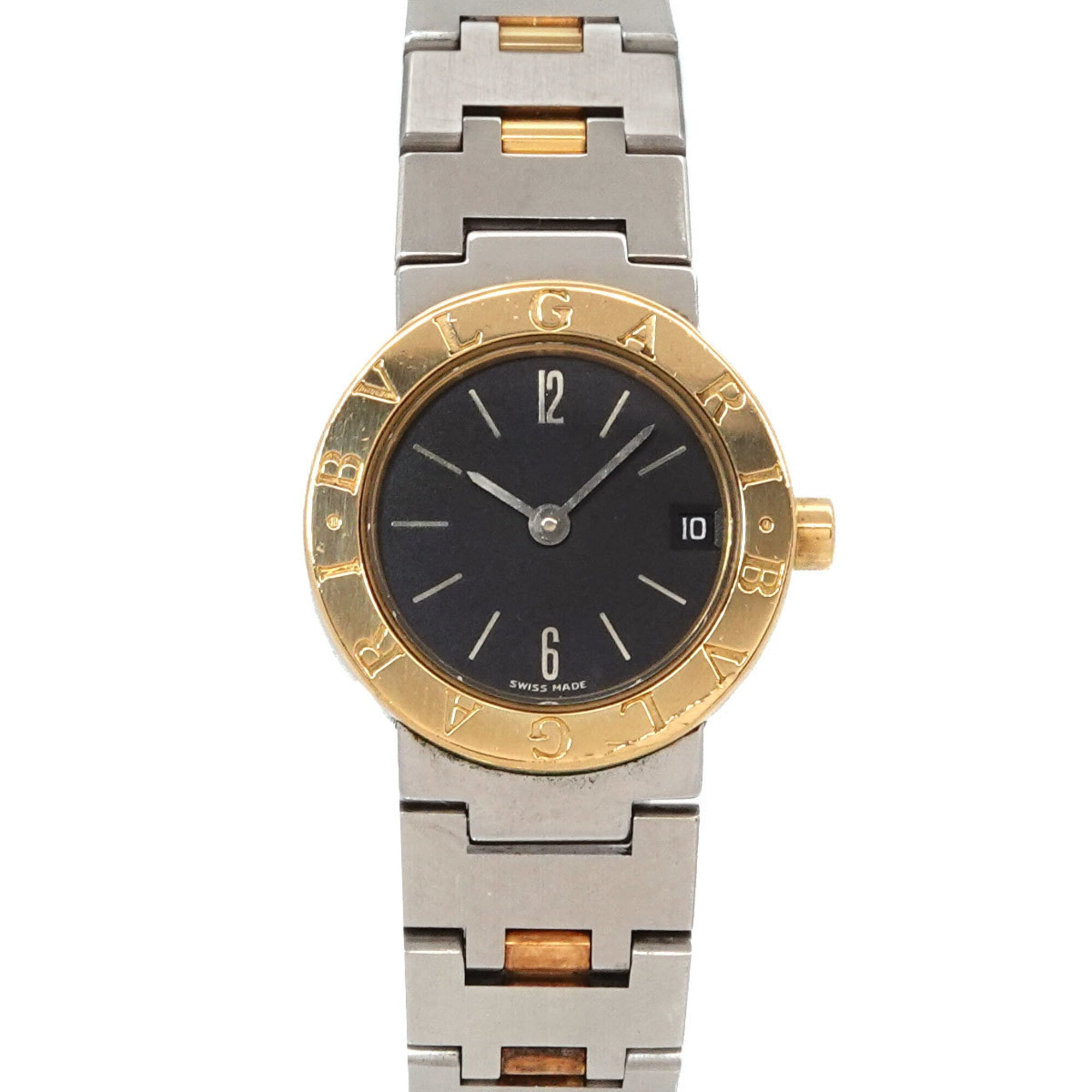 BVLGARI BB23SGD Women's Watch Date Black YG Yellow Gold Quartz