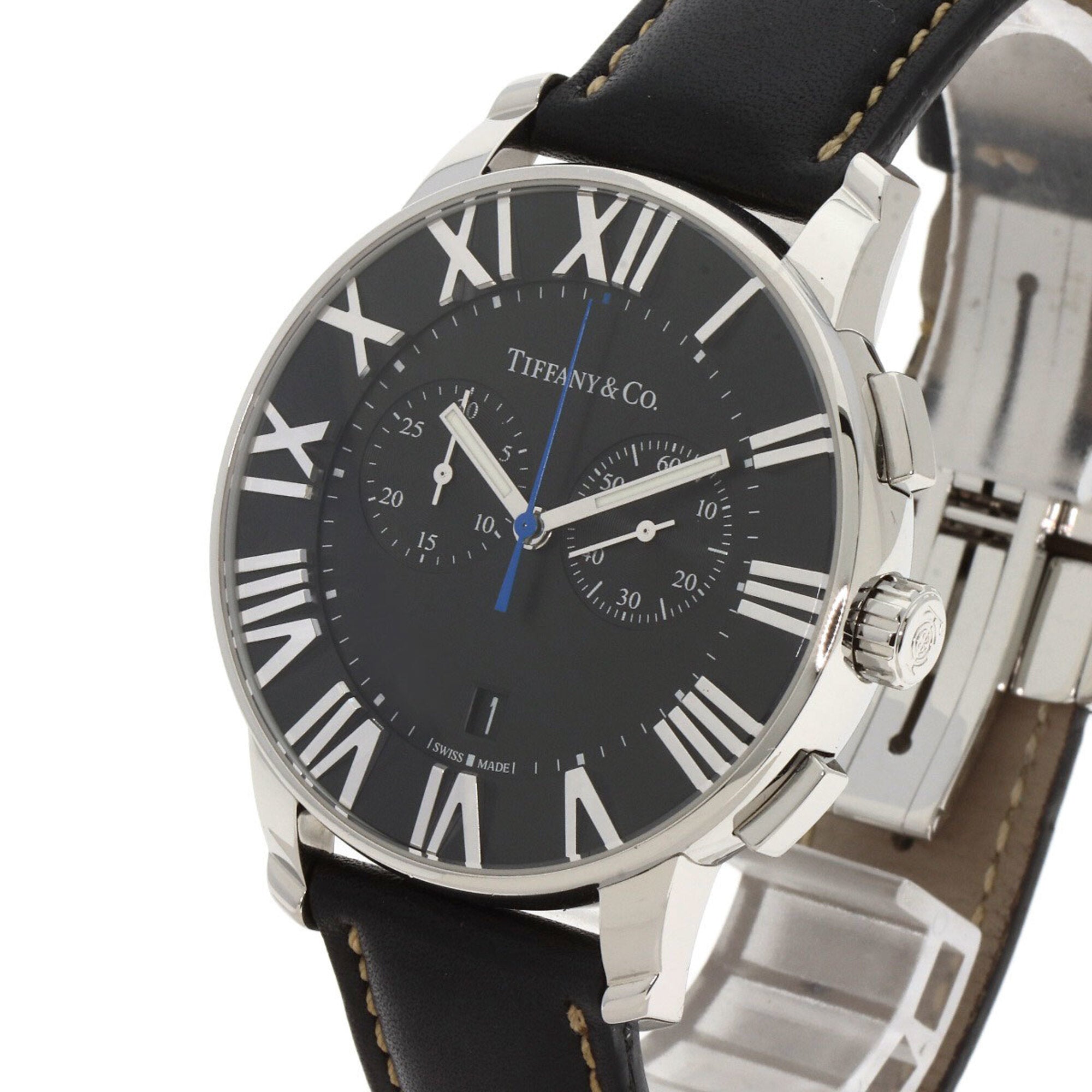 Tiffany & Co. Atlas Dome chronograafhorloge, roestvrij staal/leer, heren