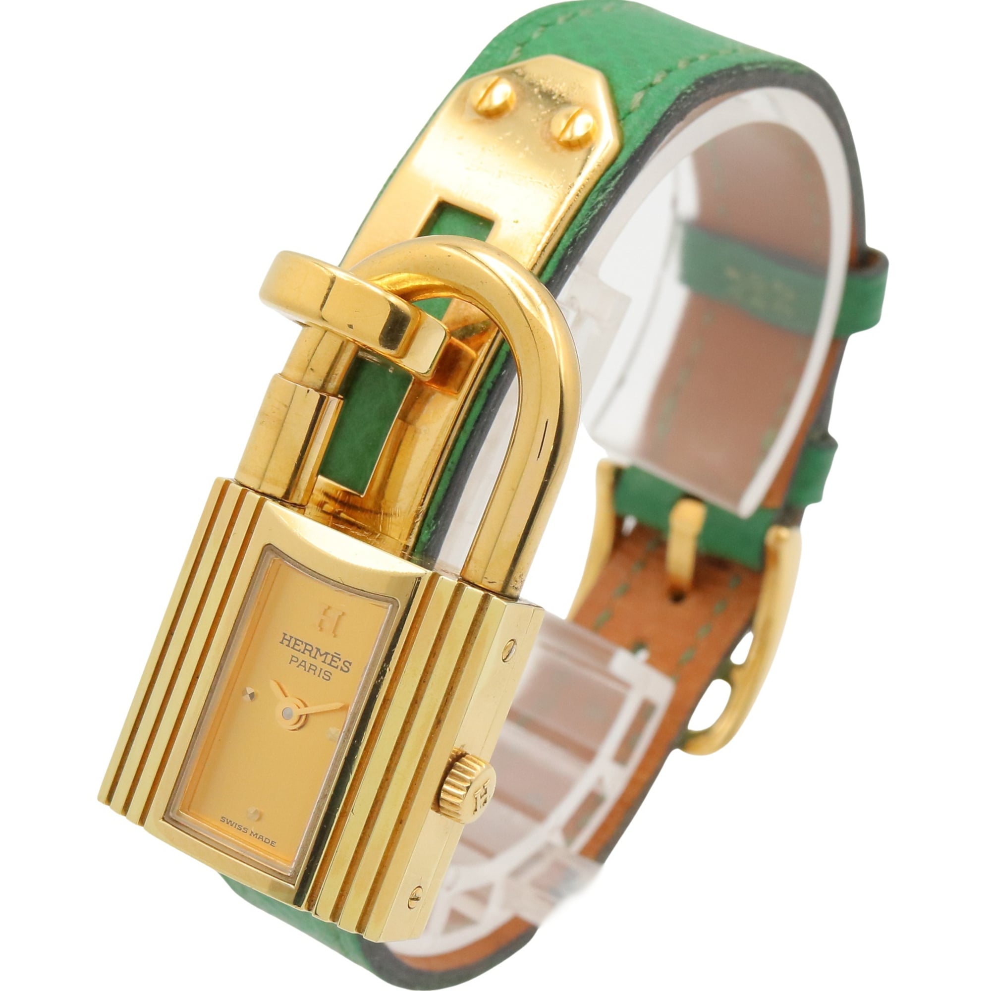 Hermes Kelly Watch, Gold Plated (GP), Leather Strap, Ladies' Champagne