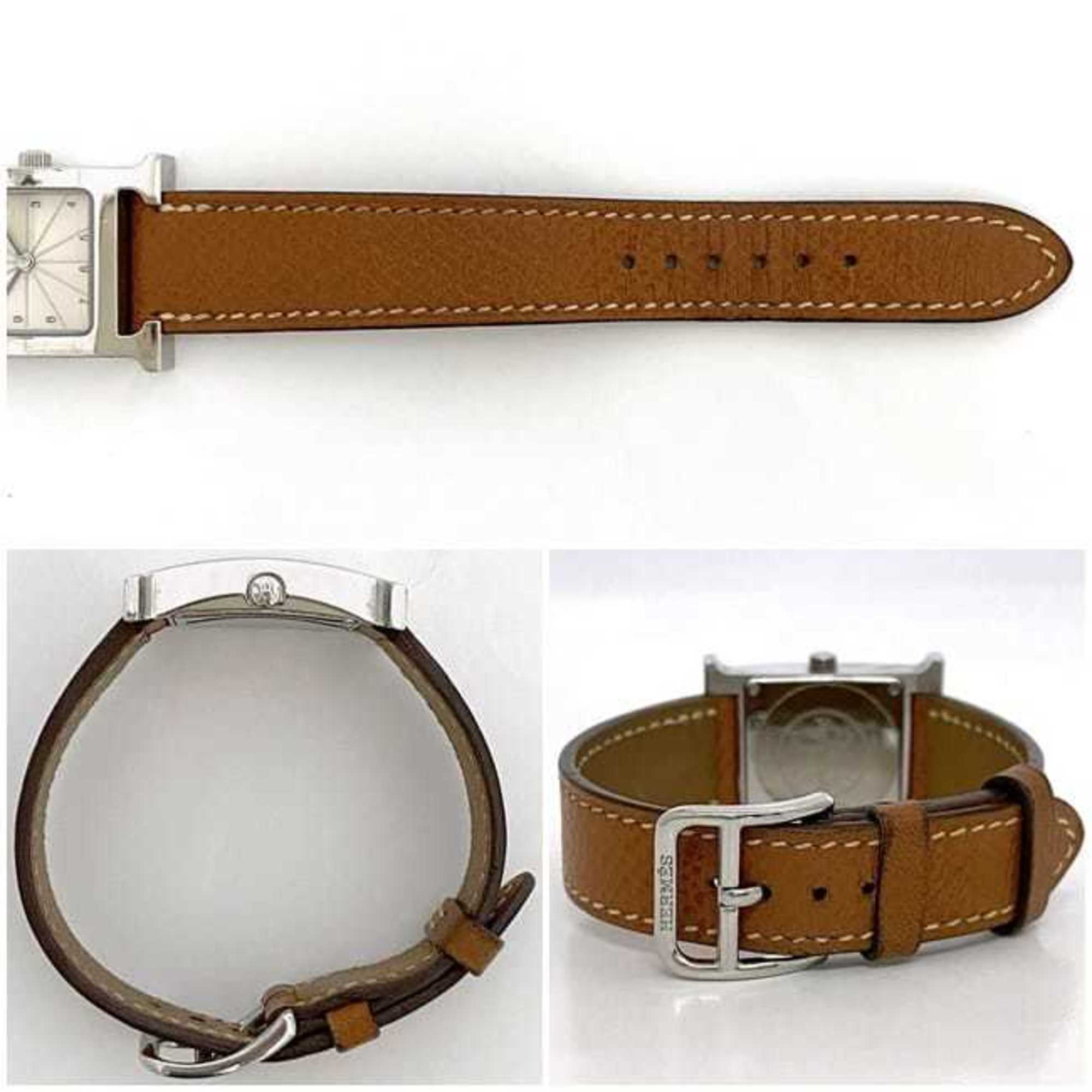 Hermes Uhr H Beige Silber Braun HH1.210 Damenuhr aus Edelstahl mit LederarmbandQuarz J-Prägung, HERMES, batteriebetrieben, 21 mm