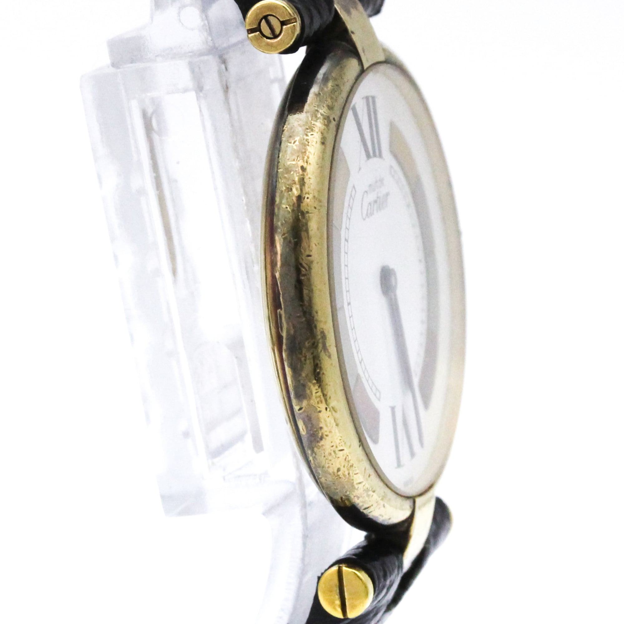 CARTIER Must Vendome Gold Plated Leather Quartz Unisex Watch 590003