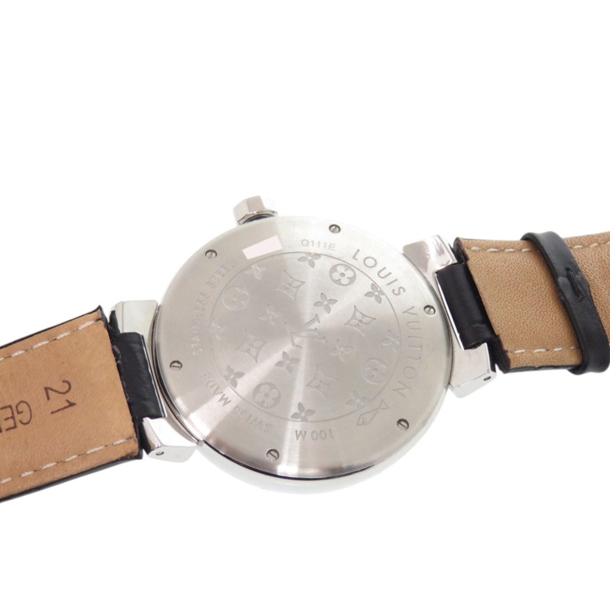 Louis Vuitton Tambour Q111E roestvrijstalen lederen zilverkleurig quartzhorloge 1507 LOUIS VUITTON