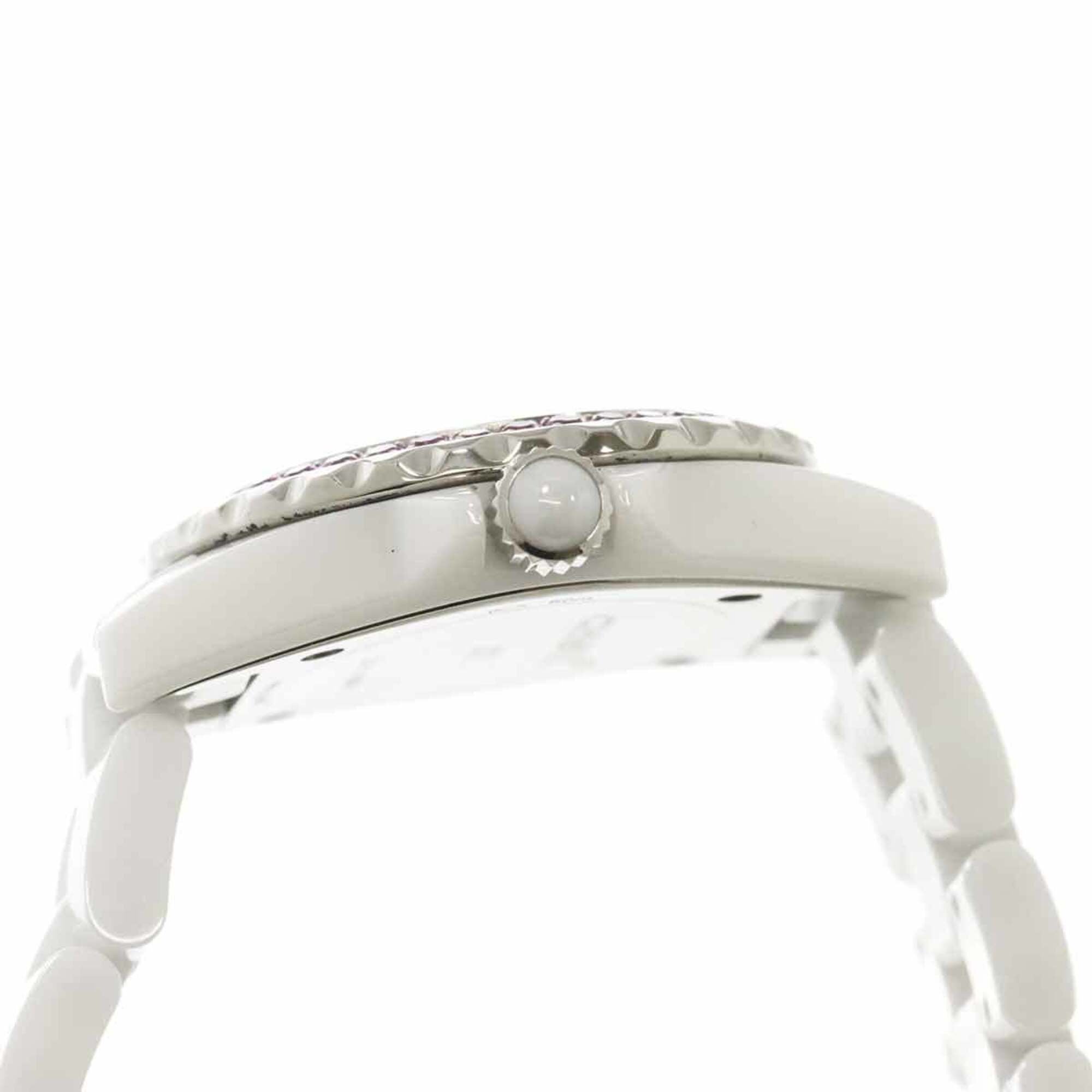 Chanel J12 29mm H3243 Wo Pink Sapphire Bezel 8 Diamonds White Shell Ceramic Quartz
