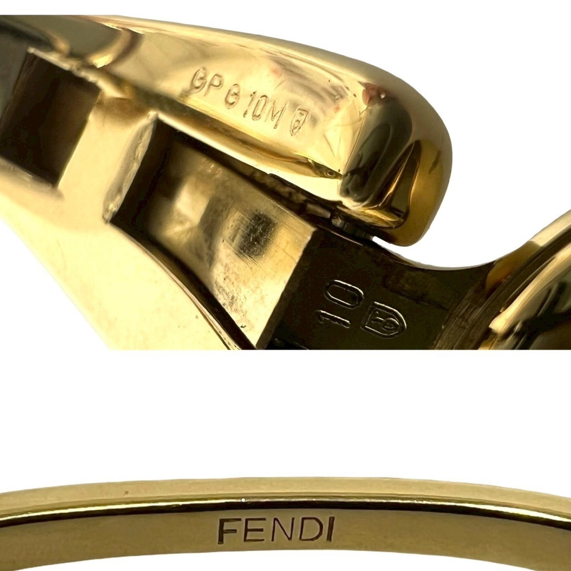 FENDI 600L Logo Engraved GP Quartz Wrist Bangle Gold 22368