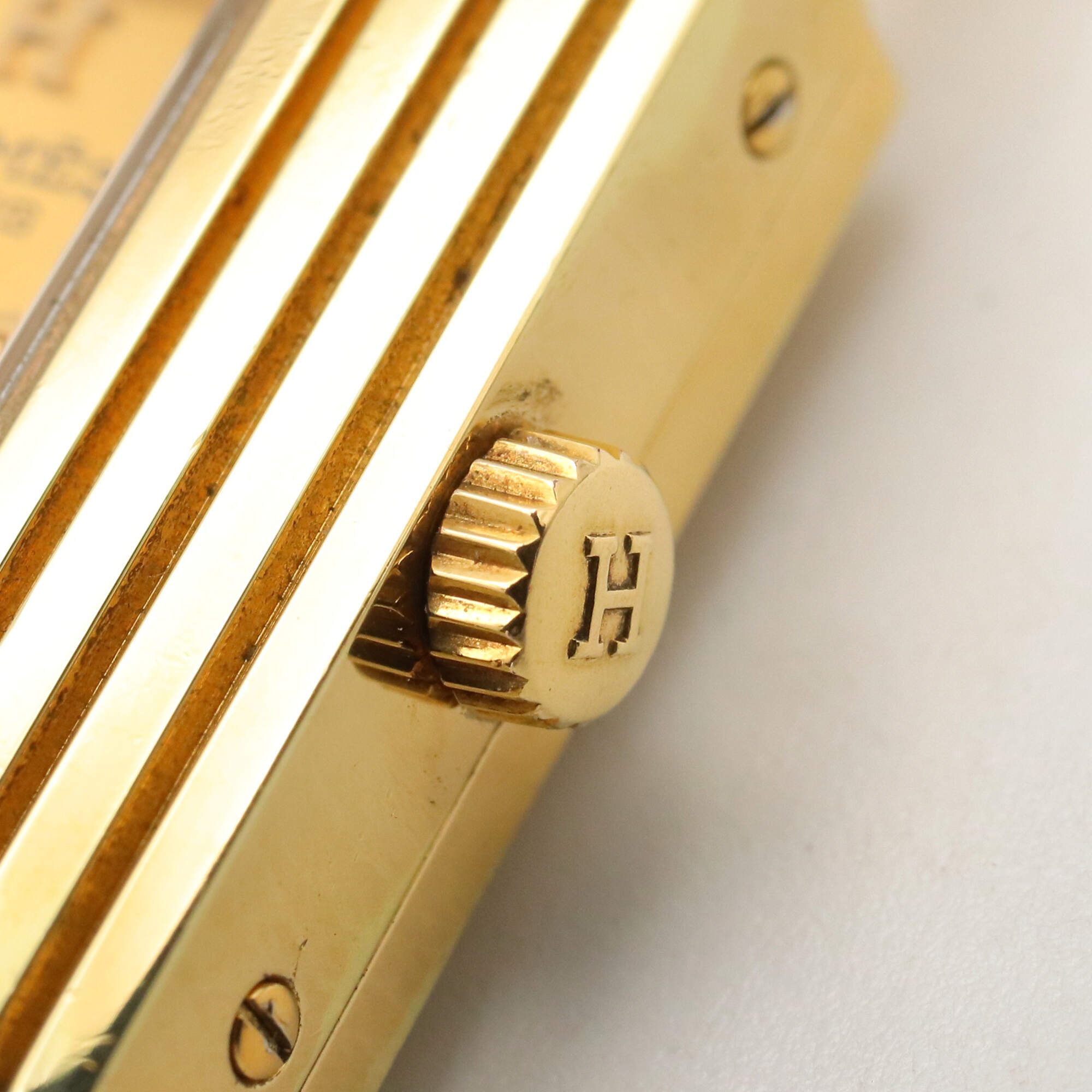 Hermes Kelly-horloge, verguld (GP), leren band, damesmodel in champagnekleur, KE1.201