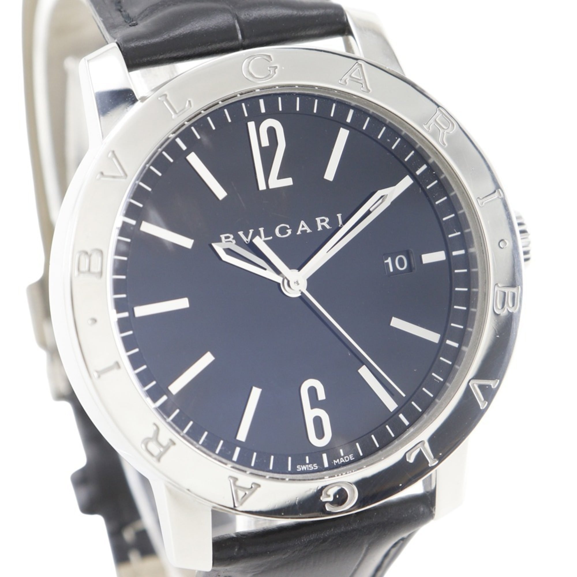 Montre Bvlgari BB41BSLD pour homme, en acier inoxydable et cuir, à remontage Automatique cadran Noir