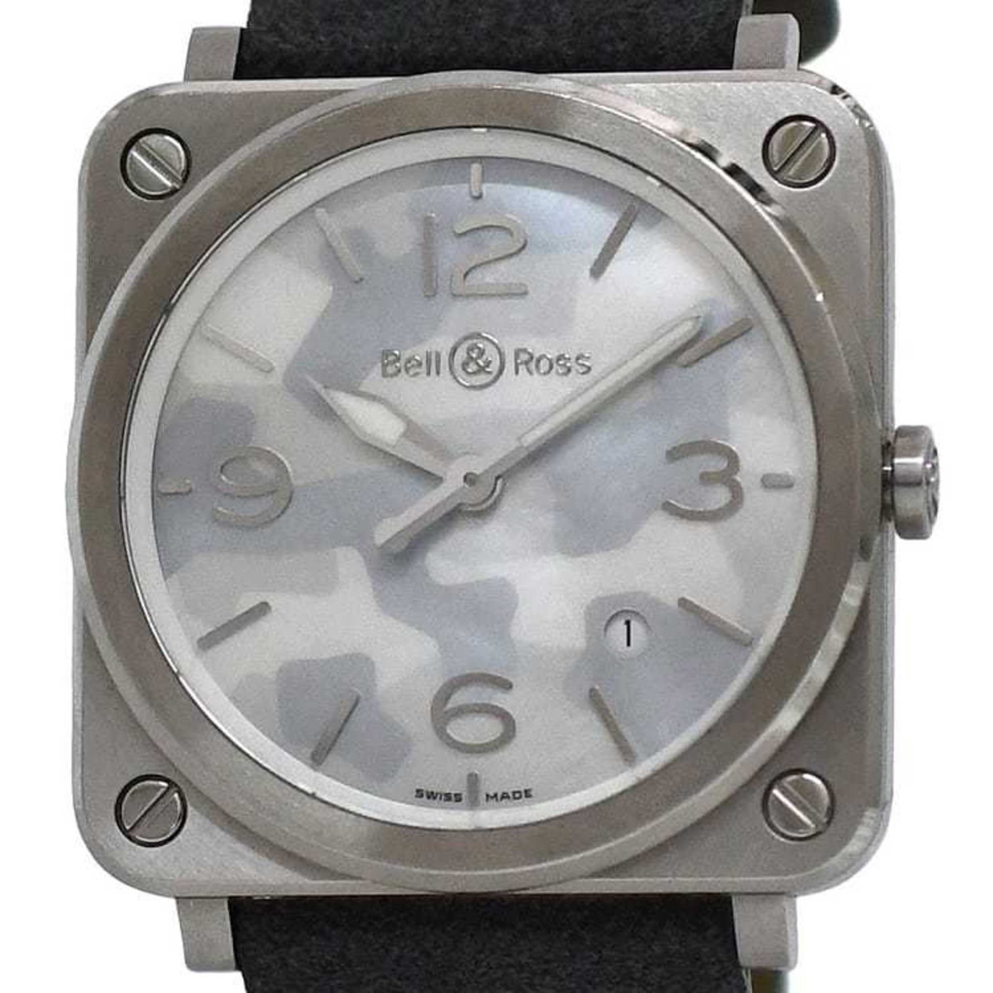 Bell & Ross Watch Aviation 39 f-22679 Camouflage White Shell Silver Gray BRS-64-S Men's SS Suede Leather Rubber Quartz Square Dial Interchangeable Strap Battery Operated