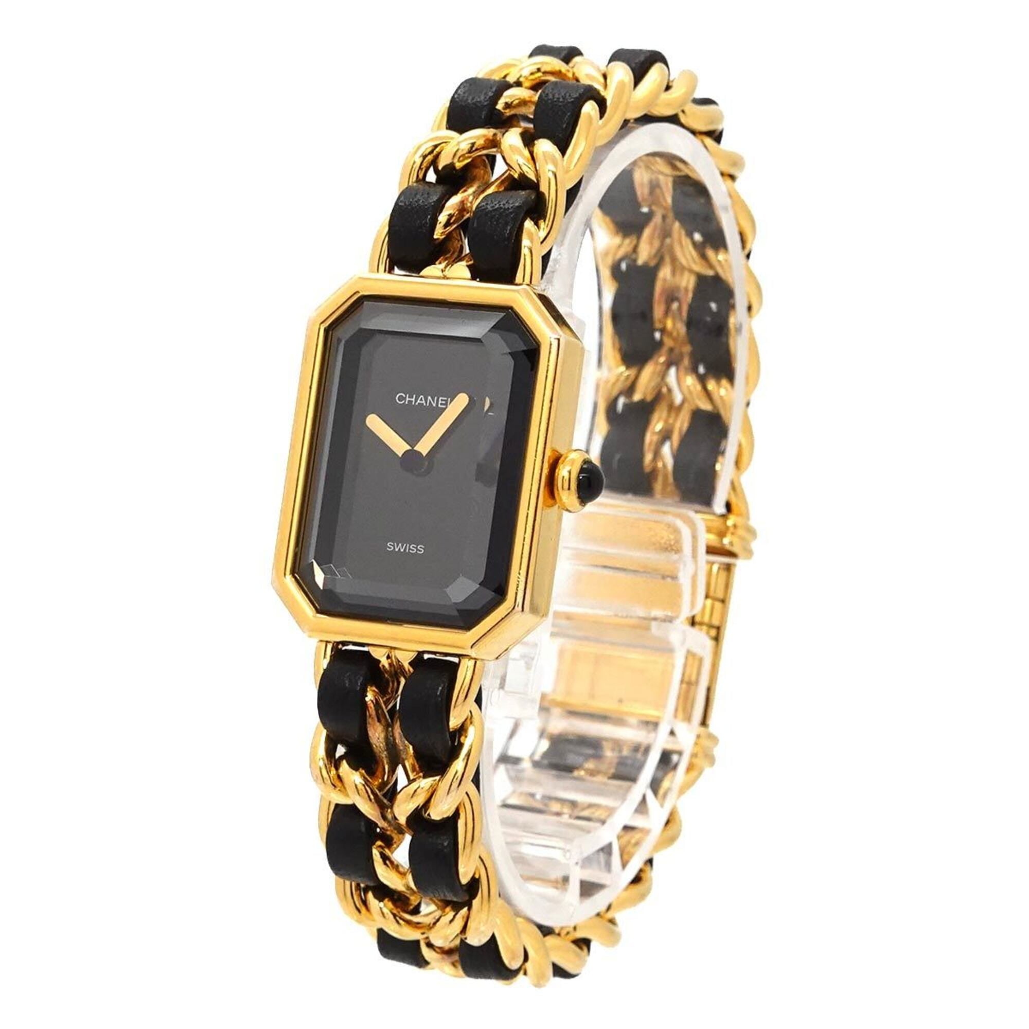 Chanel Premiere Large Size H0001 Wo Black Gold Quartz