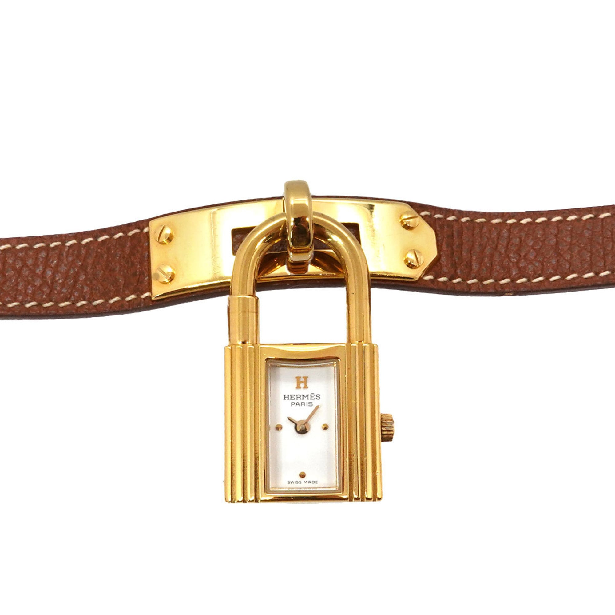 Hermes Kelly Watch, Women's White and Brown Quartz Watch with Padlock