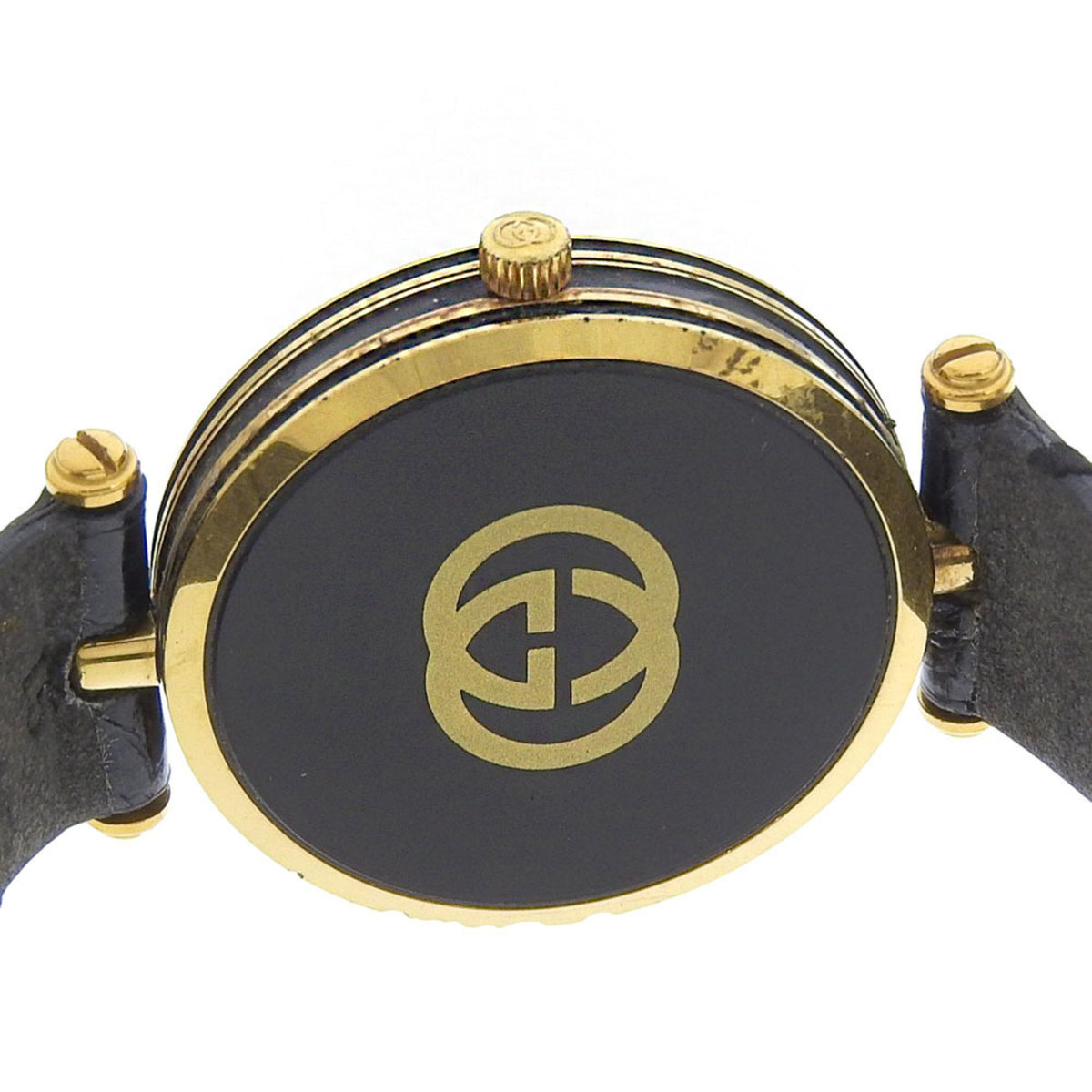 Gucci Sherry Line Watch, Gold Plated, Quartz, Analog, Black Dial, Men's