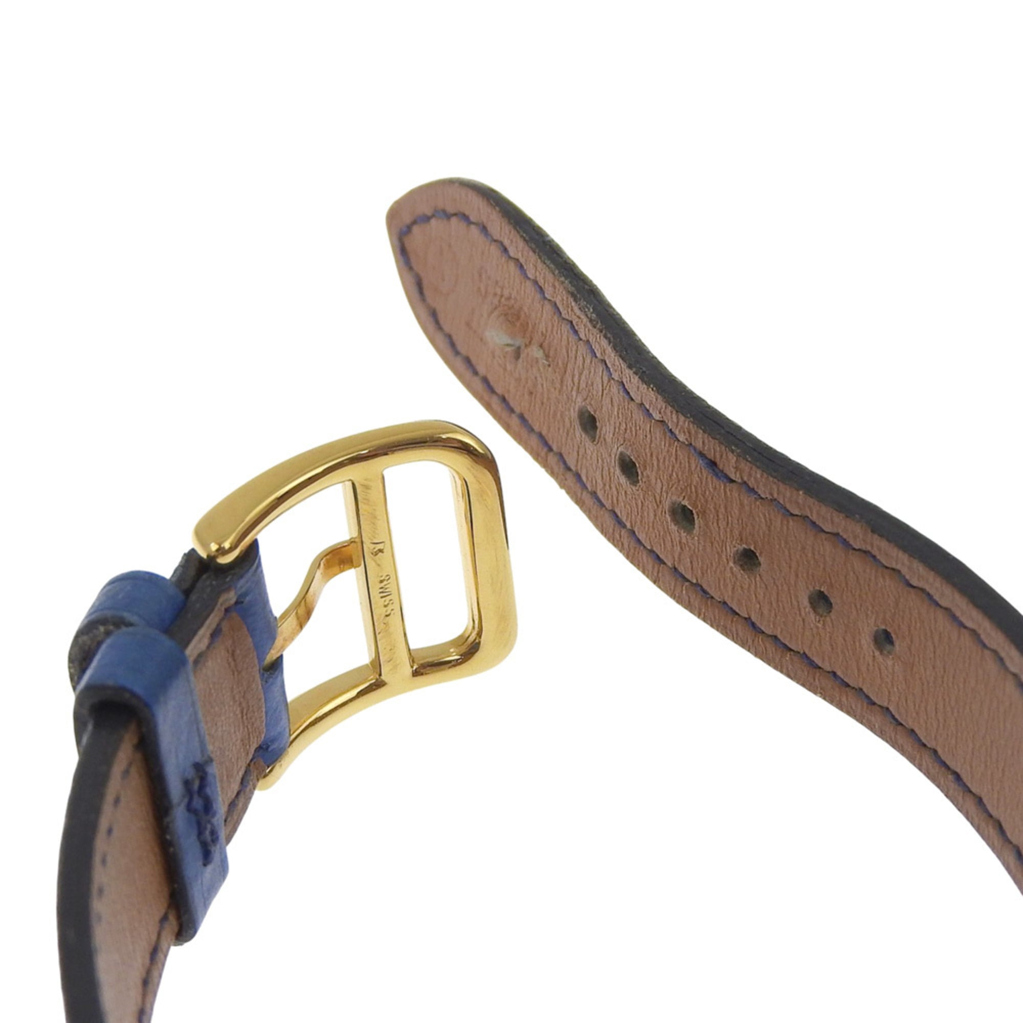 Montre Hermès Medor, plaquée or et cuir, modèle 1994, Quartz, analogique, cadran Blanc, pour femme.