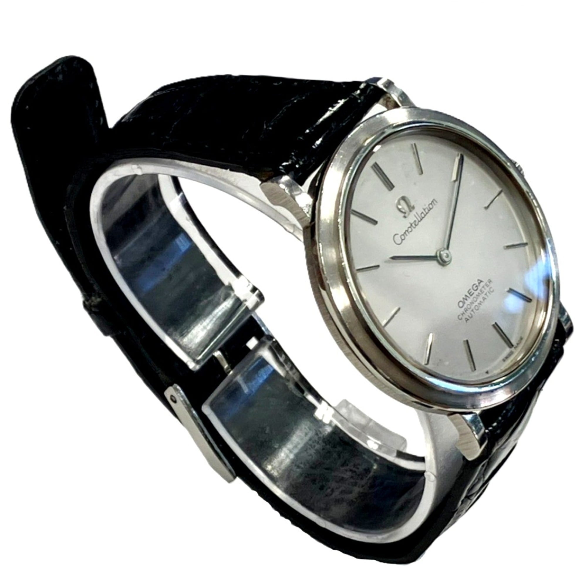 Omega Constellation wristwatch, total weight 36.8g, stainless steel, genuine leather strap, automatic movement, silver dial, 157.0001