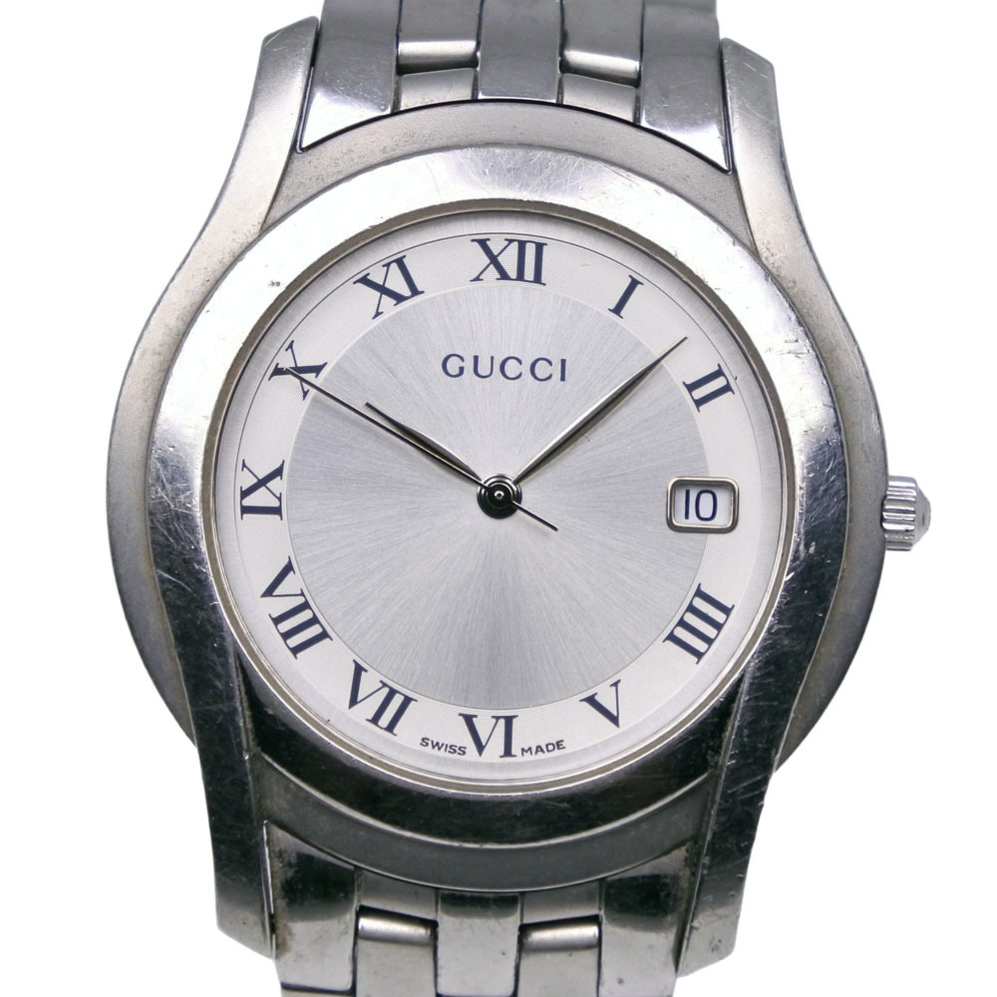 Gucci G-Class 5500M Stainless Steel Watch, Silver, Quartz, Analog, Silver Dial, Men's Watch