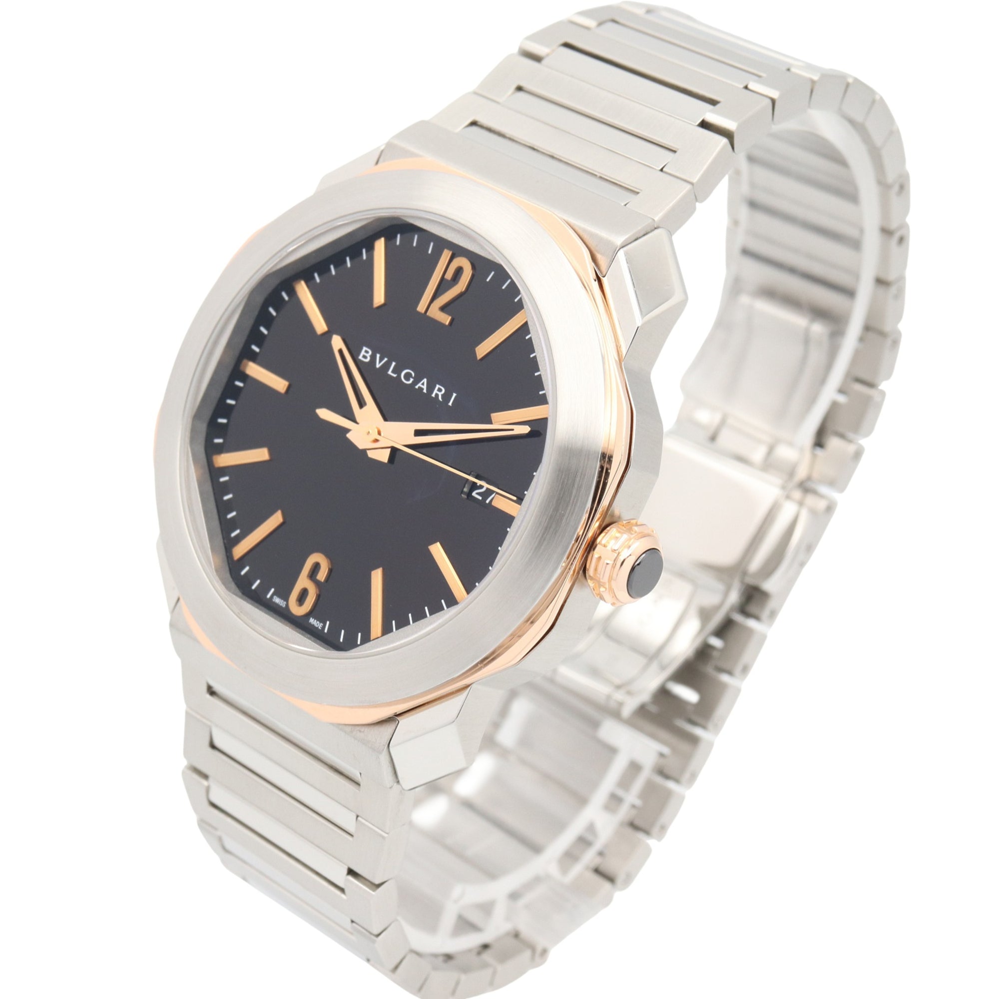 Bvlgari Bulgari BVLGARI Octo 18KPG (Rosa Gold) OCP41SG Schwarz Zifferblatt 41 mm Uhr