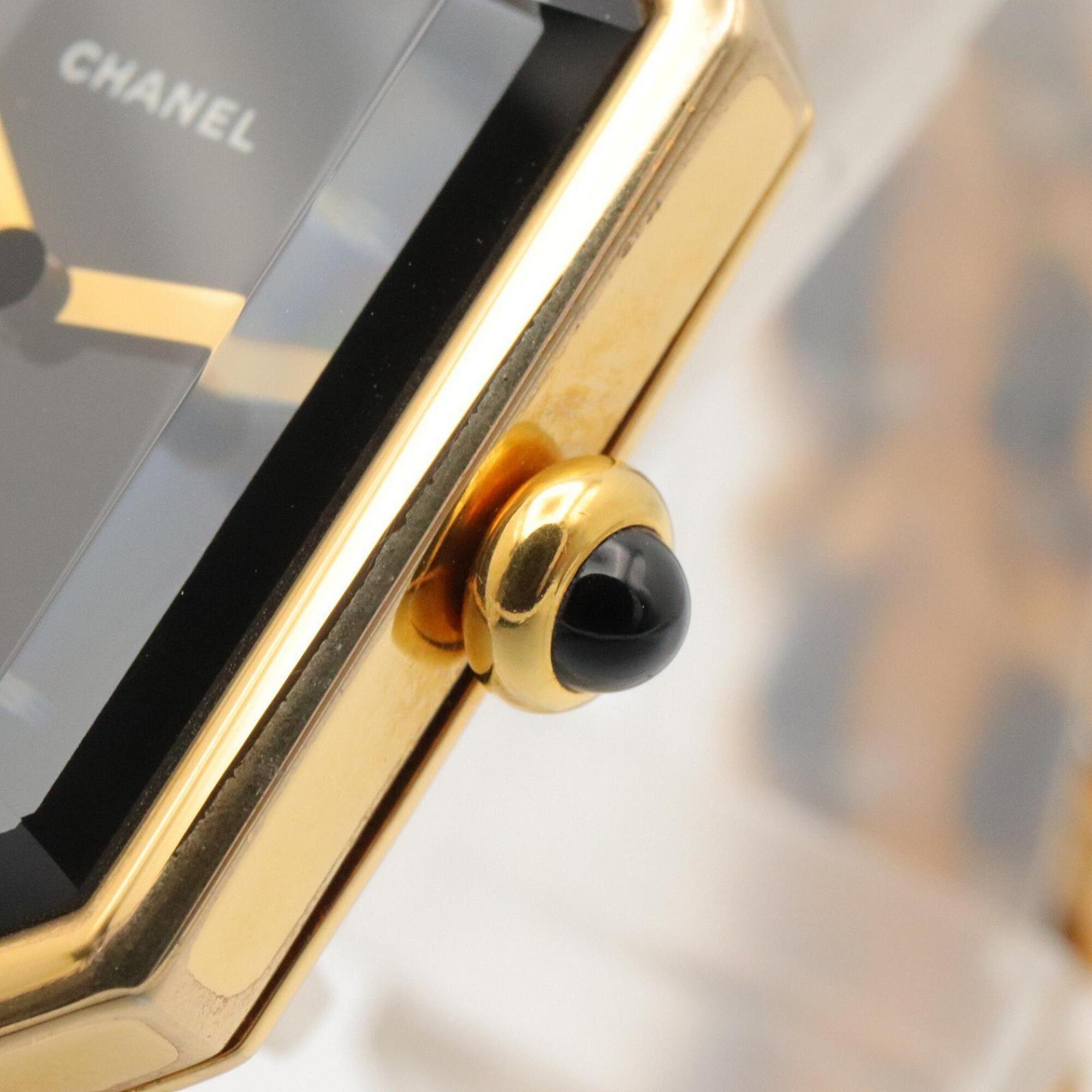 Chanel CHANEL PremiÃ¨re S Watch, Gold Plated (GP), Leather Strap, Women's, Black, H0001