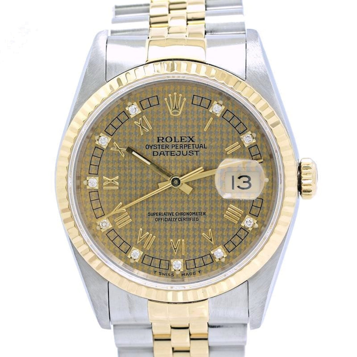 Rolex Datejust Houndstooth 10P Diamond 16233G wijzerplaat 36 mm horloge