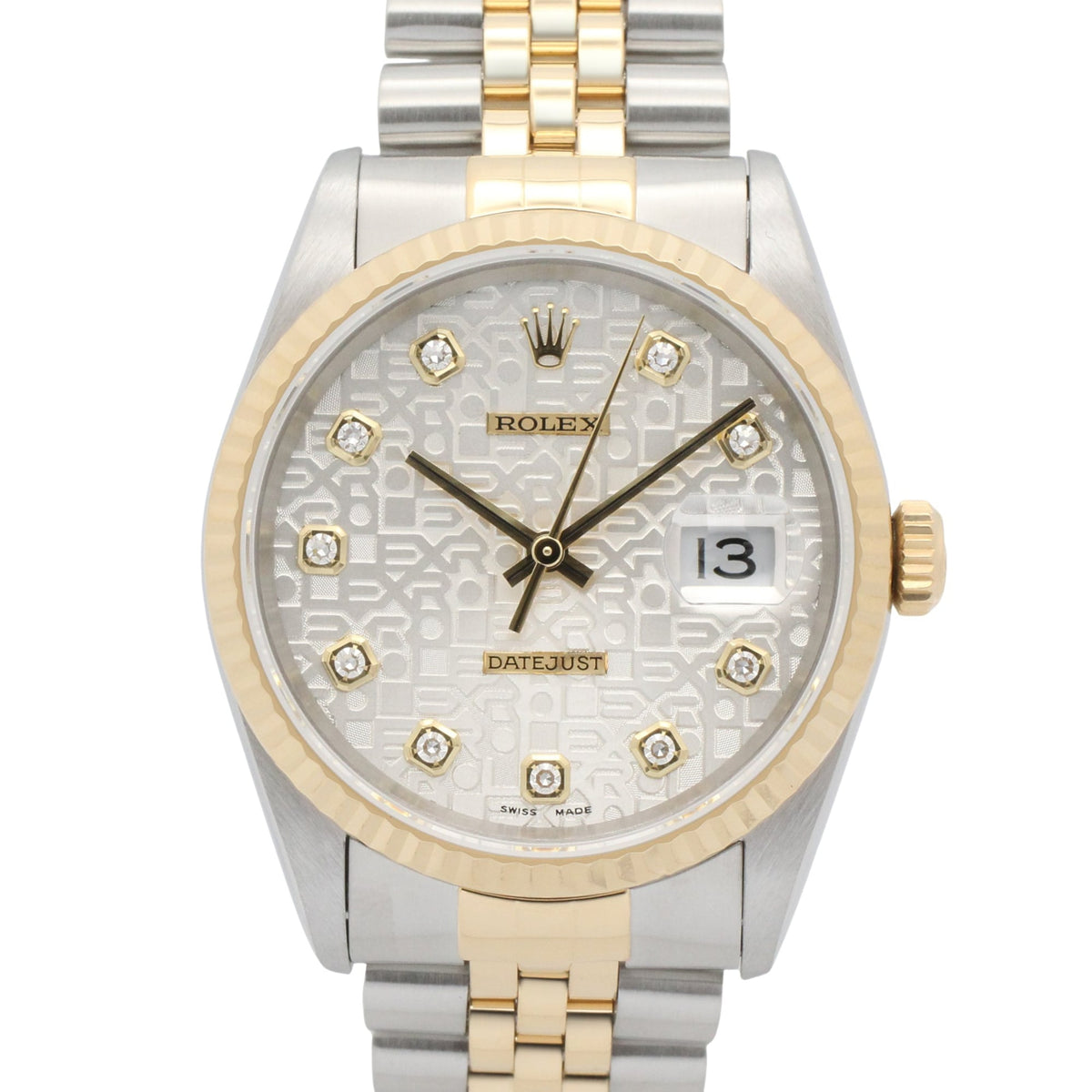 Rolex Datejust 10P Diamond 16233G Silver Dial 35mm Watch