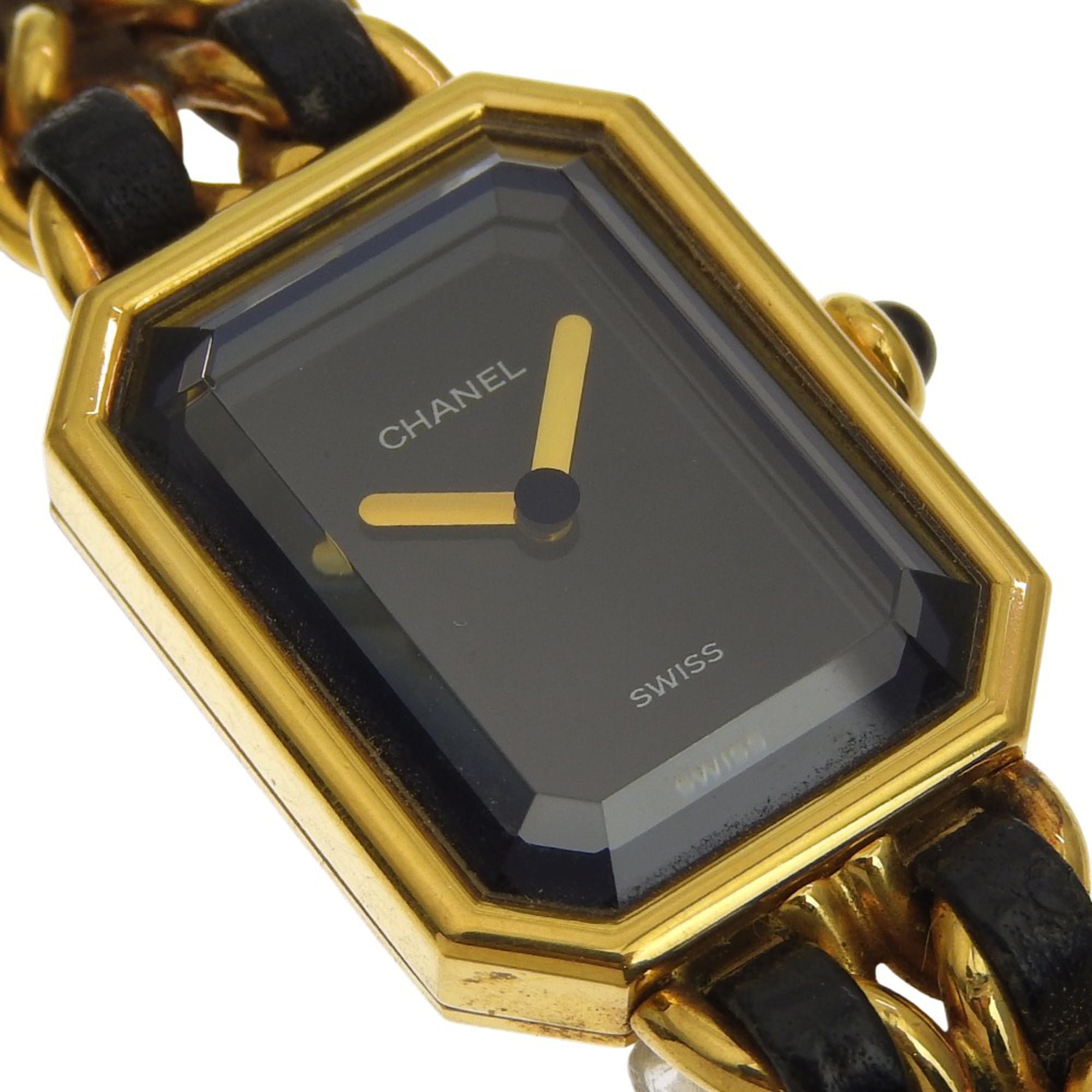 Chanel Premiere S-horloge H0001, verguld x zwart leer, quartz, analoge wijzerplaat, damesmodel