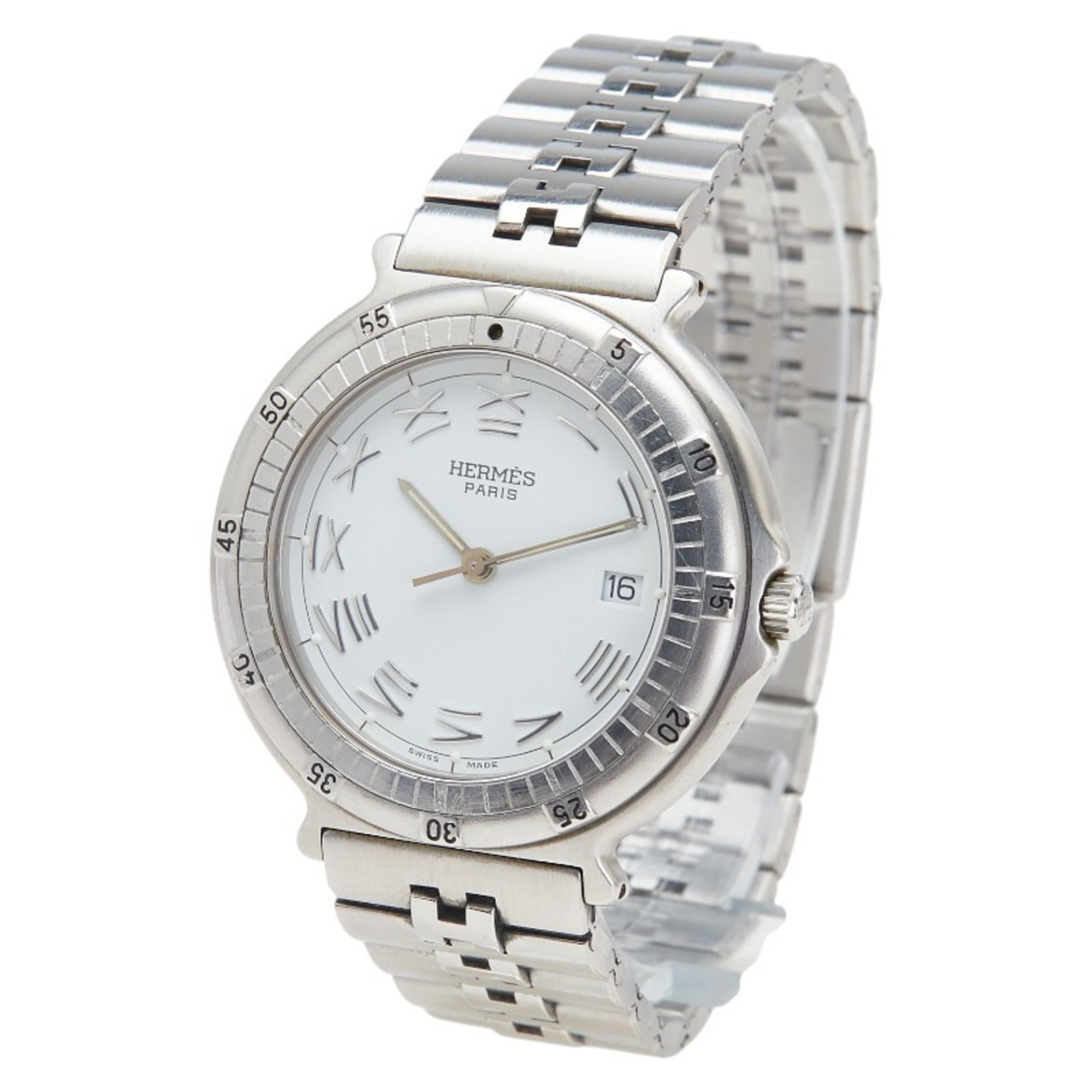 HermÃ¨s Captain Nemo Quartz Watch with White Dial and Stainless Steel, Women's