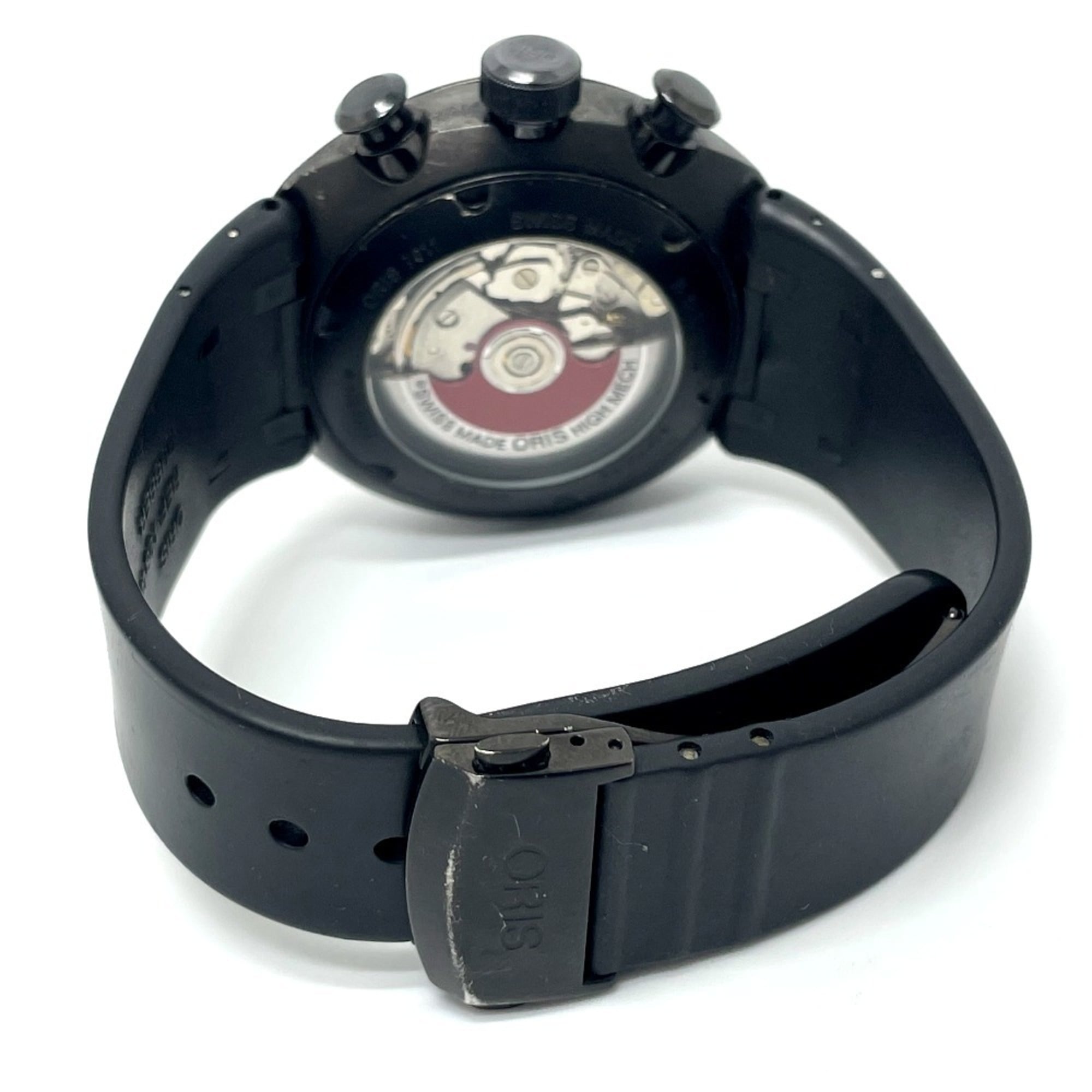 ORIS 7611 Chronograph TT3 Chronograph Schwarz Automatikikuhr mit Titan-/Kautschukarmband, Herren, Schwarz