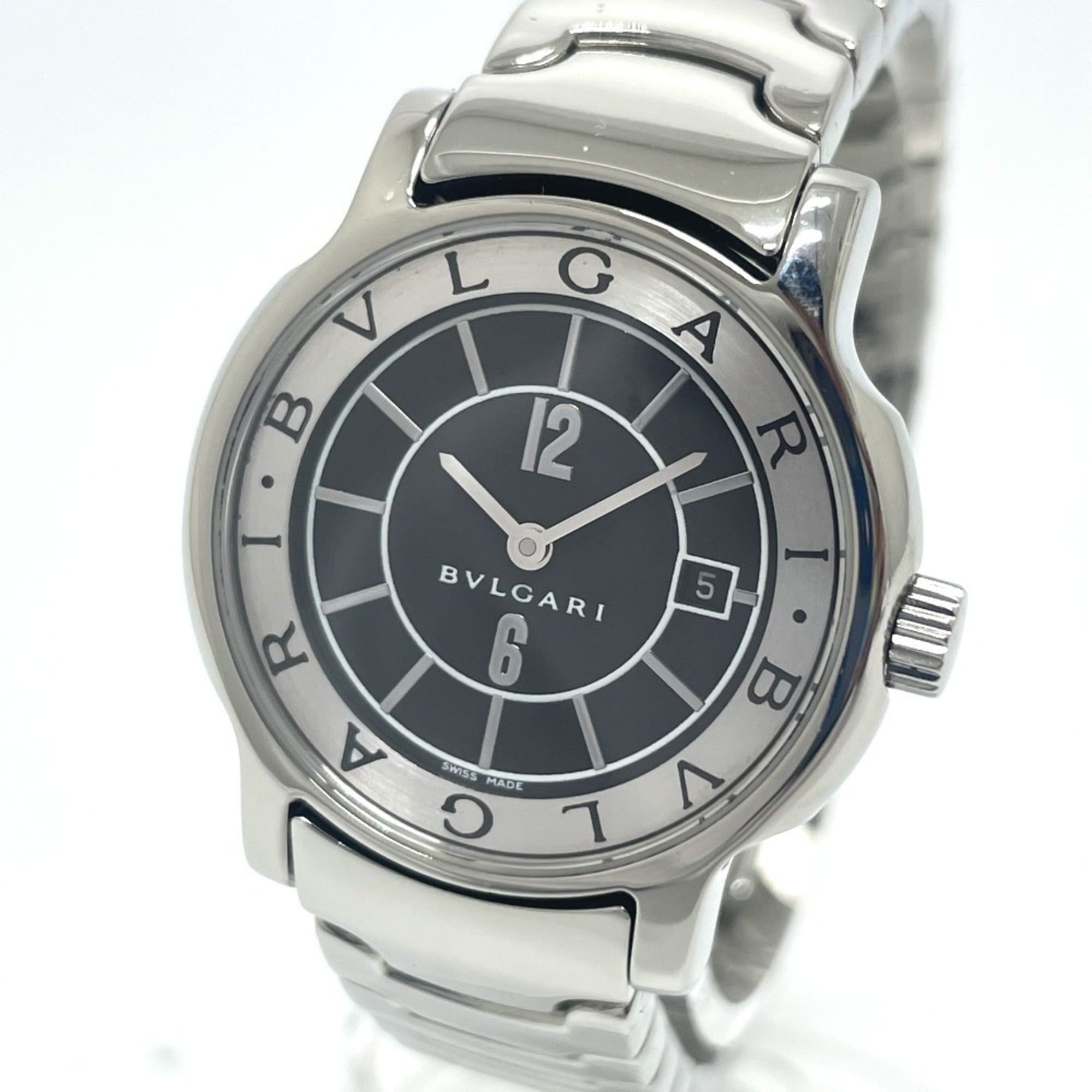BVLGARI ST29S Solotempo Quarz-Uhr Datum, Edelstahl, Damenuhr, Silber