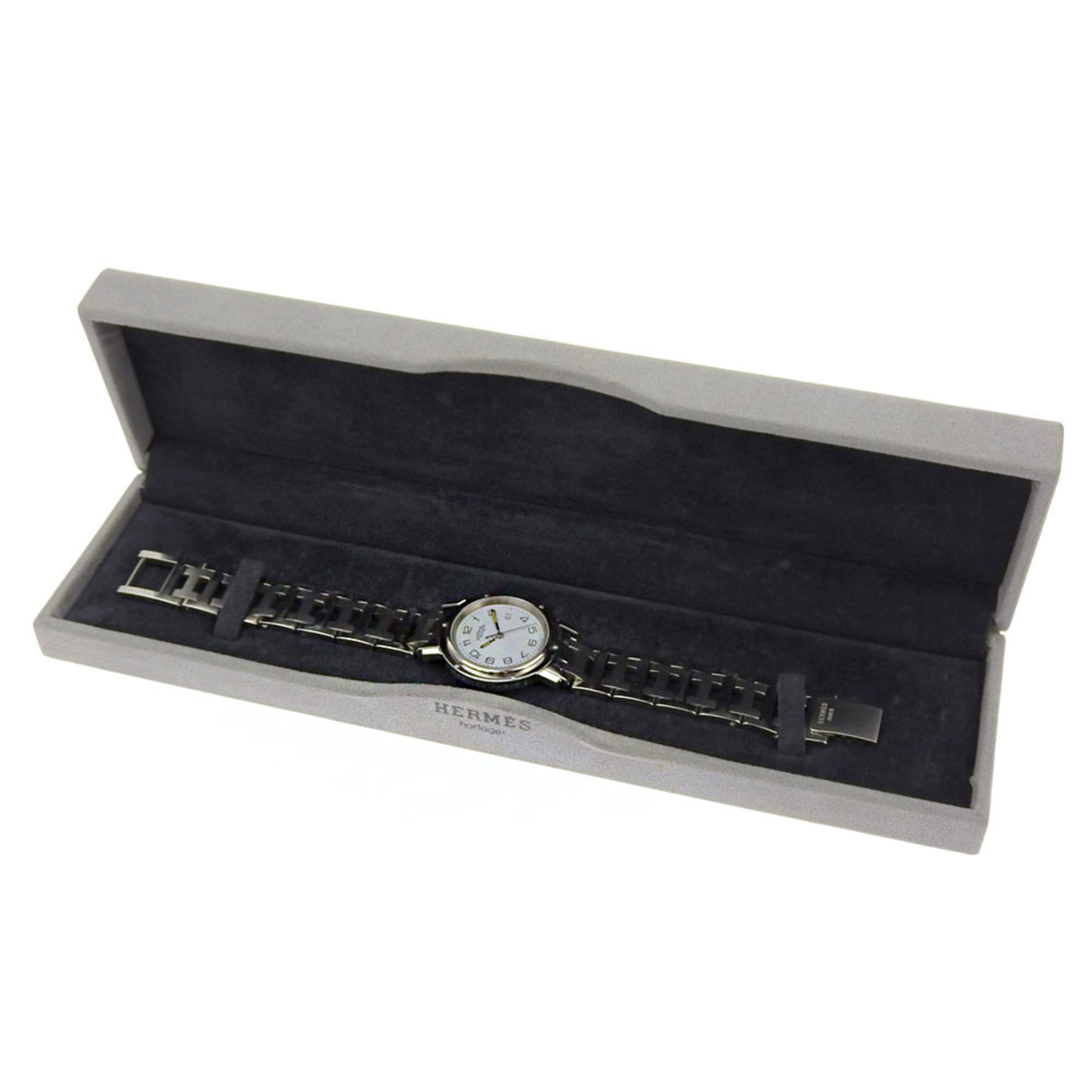 Hermès Clipper-horloge CL3.410, roestvrij staal, quartz, analoge wijzerplaat, witte wijzerplaat, damesmodel