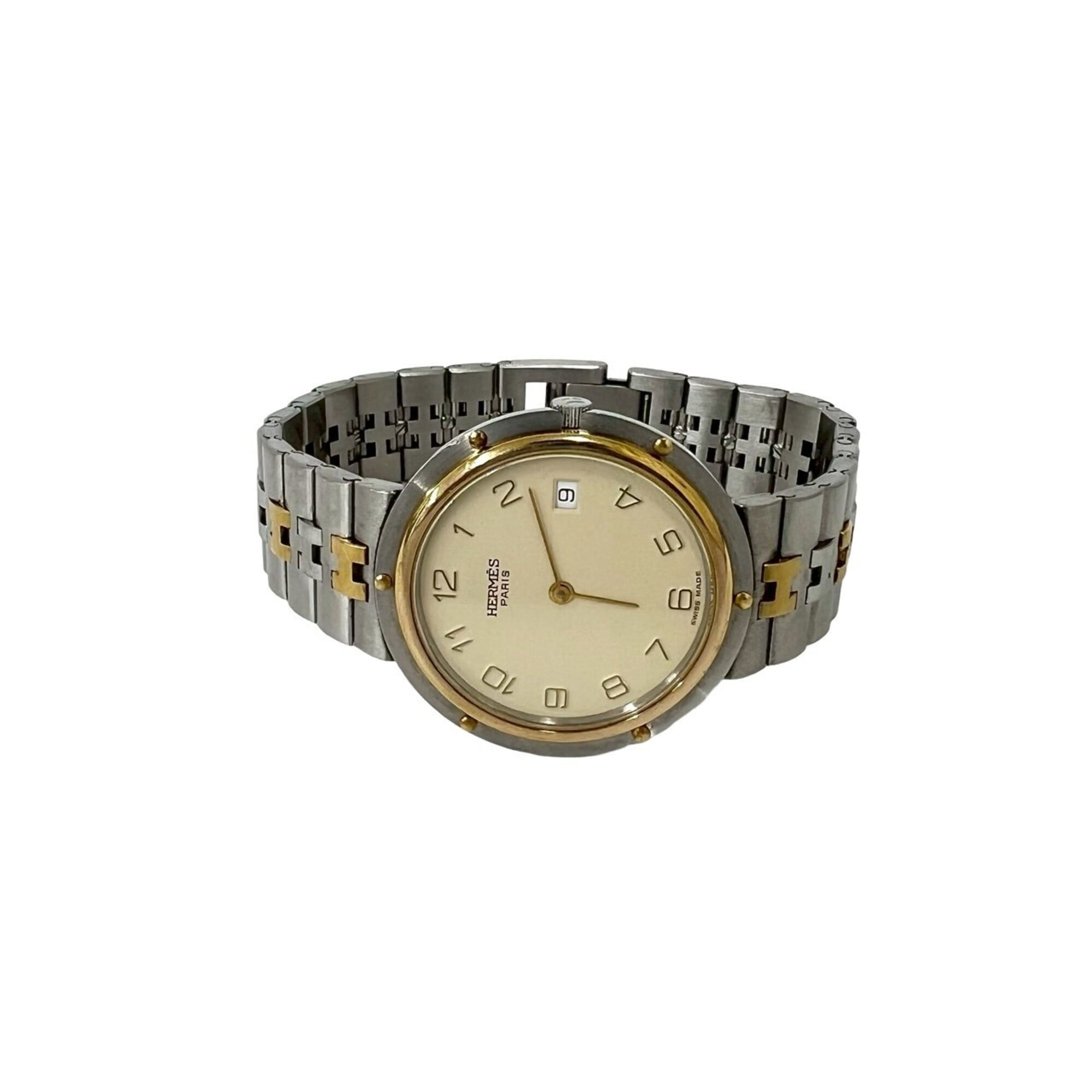 HERMES Clipper Stainless Steel GP Quartz Wristwatch, Silver/Gold, 32086
