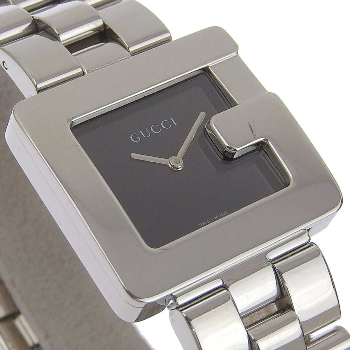 GUCCI Uhr 4600L Edelstahl Swiss Made Silber Quarz Analoganzeige Schwarz Zifferblatt Damen