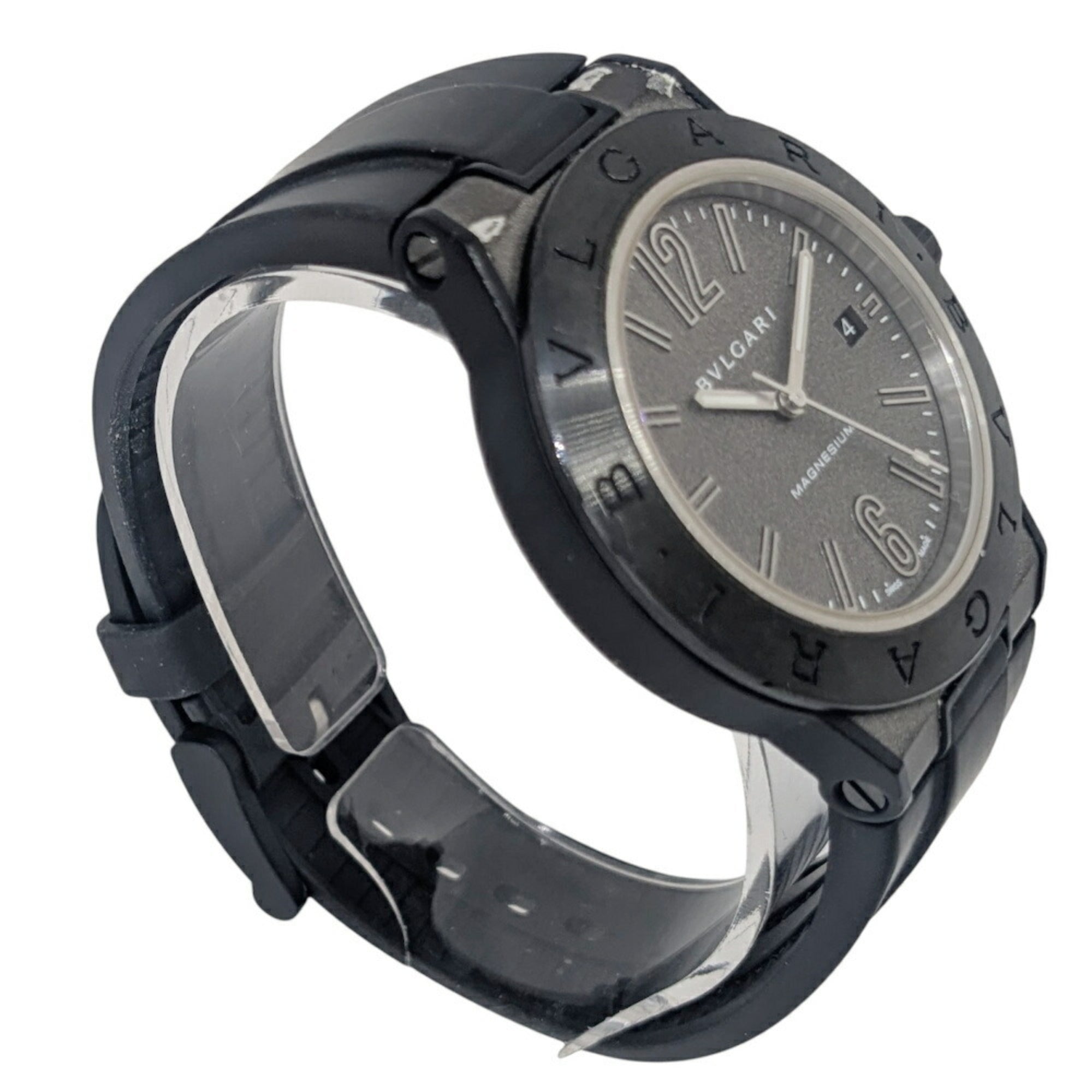 BVLGARI Diagono Magnesium Date Ceramic Gray Dial Rubber Black Automatic Men's Watch DG41SMC